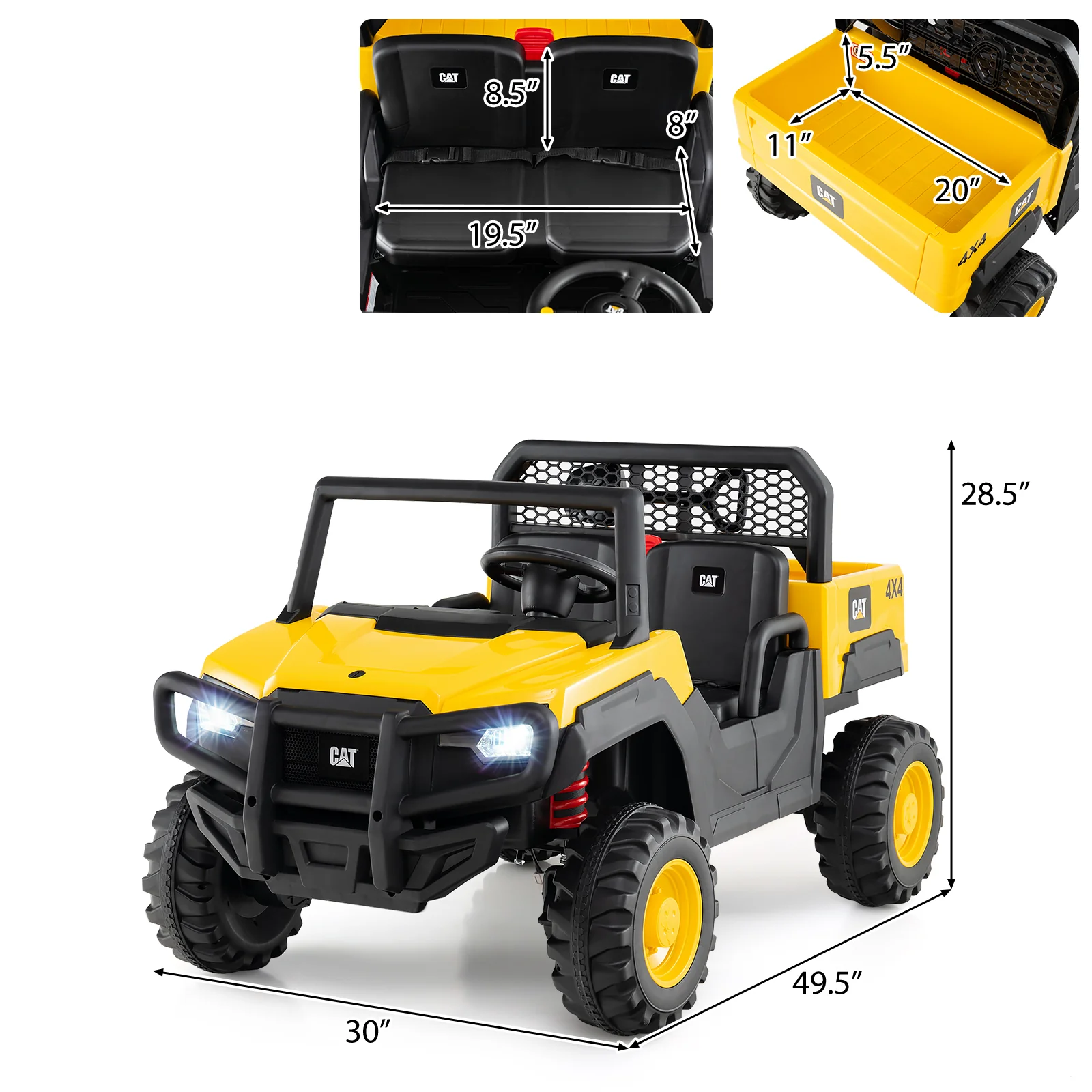 24V Ride On Dump Truck Licensed Caterpillar 2-Seater Kids Car with Remote Control-Yellow - Image 4