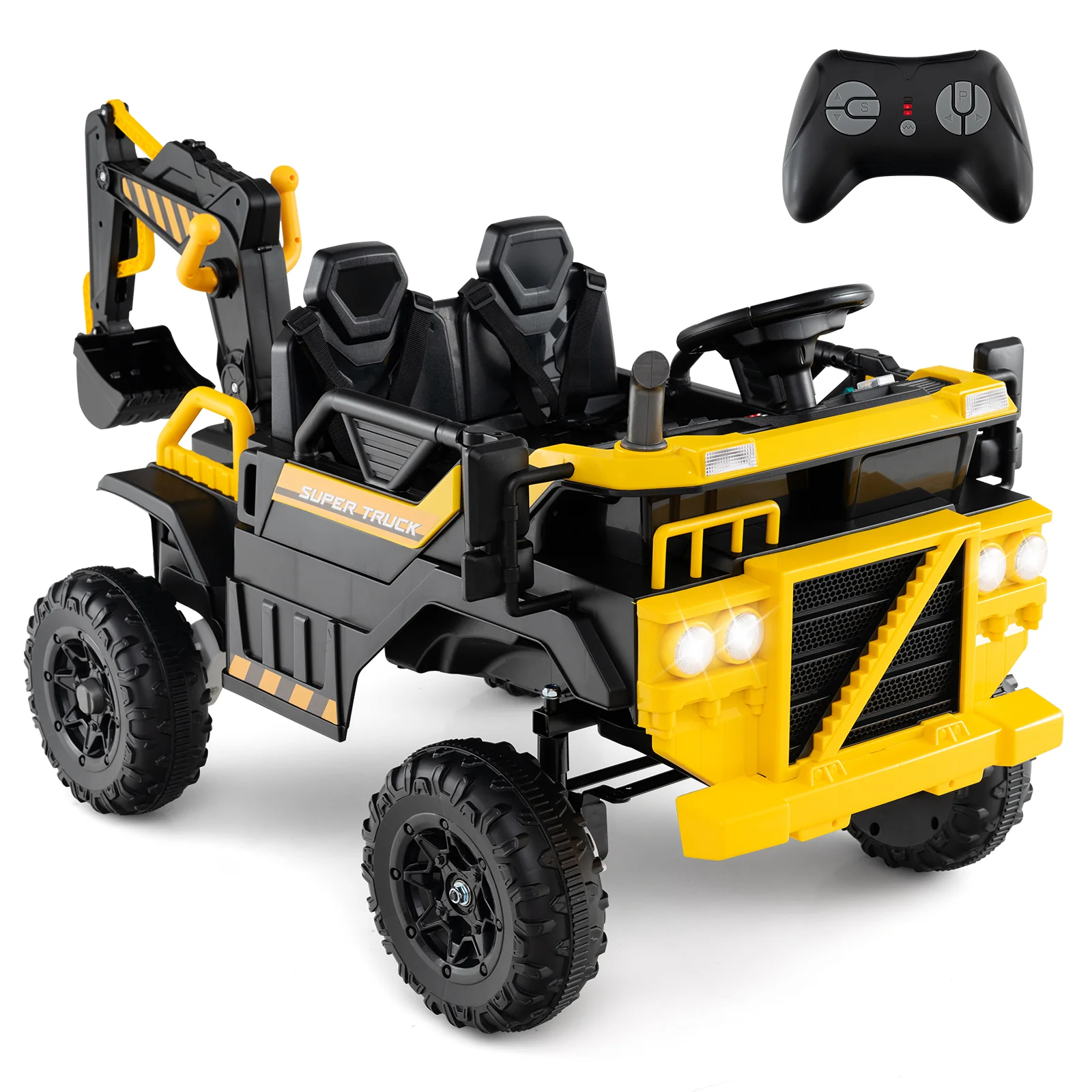 24V Ride On Excavator 4WD 2-Seater with Remote Control and Digging Arm-Yellow - Image 2