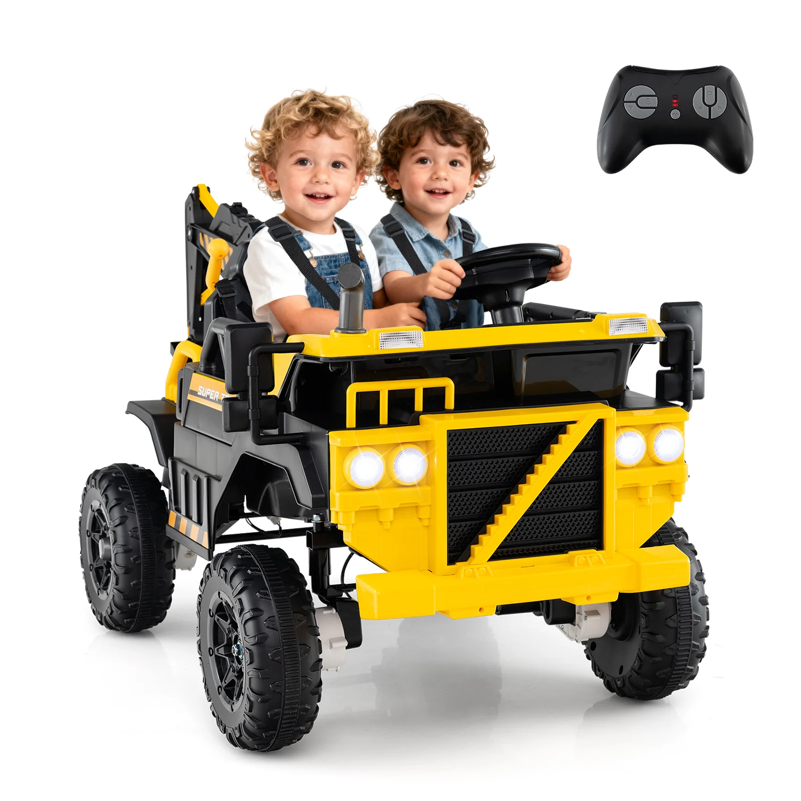 24V Ride On Excavator 4WD 2-Seater with Remote Control and Digging Arm-Yellow - Image 3