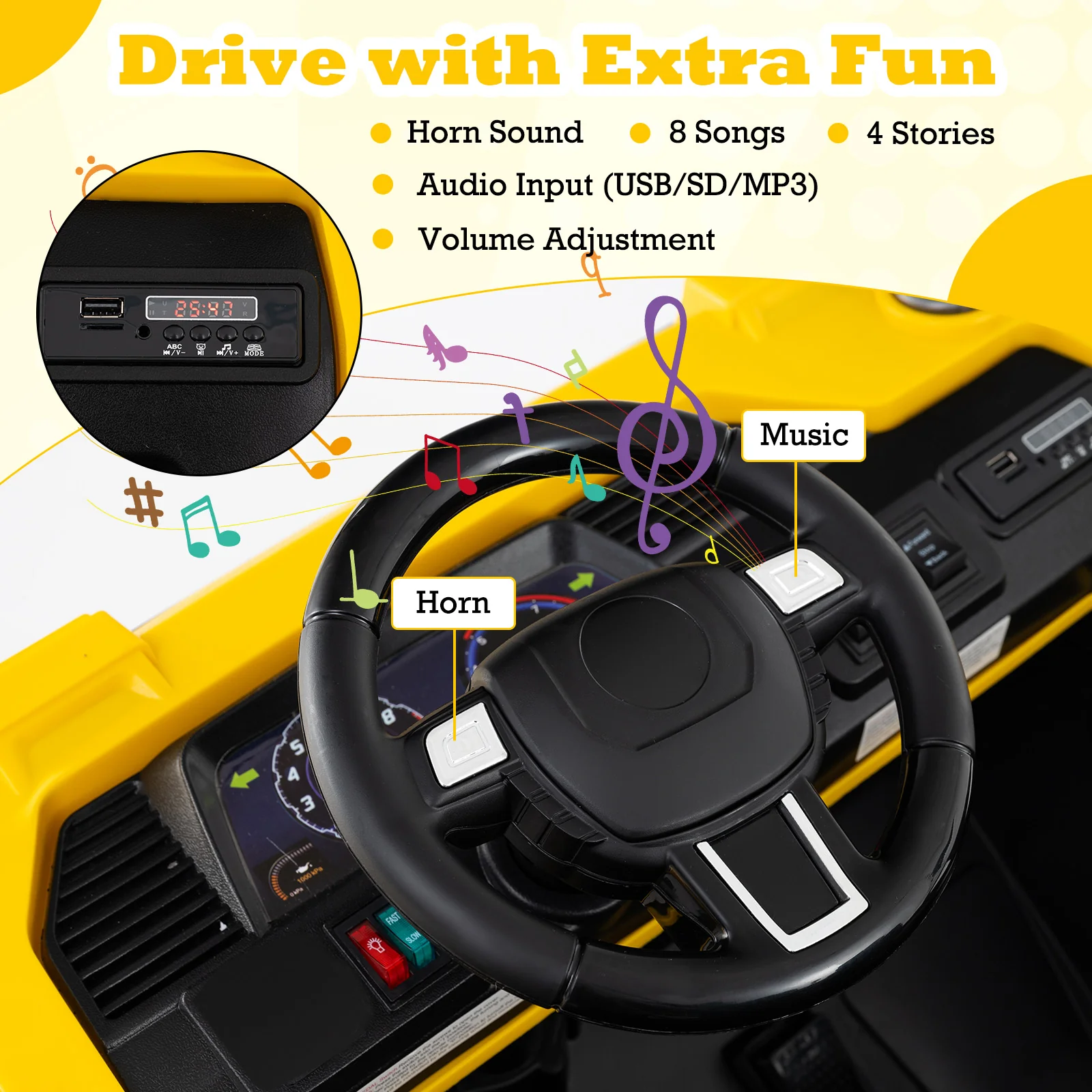 24V Ride On Excavator 4WD 2-Seater with Remote Control and Digging Arm-Yellow - Image 8
