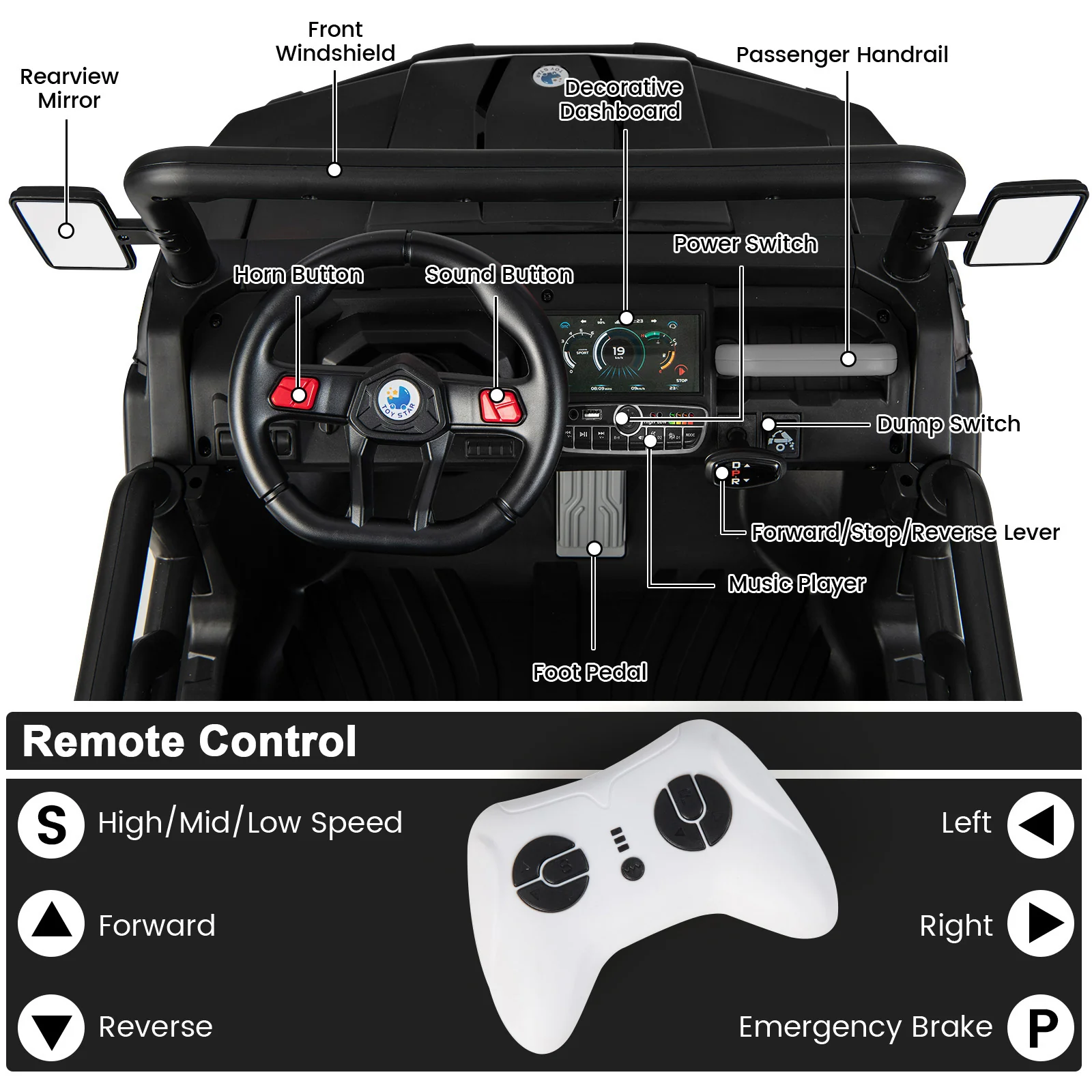 24V Ride On Kids Car with Dump Bed and Remote Control - Image 8