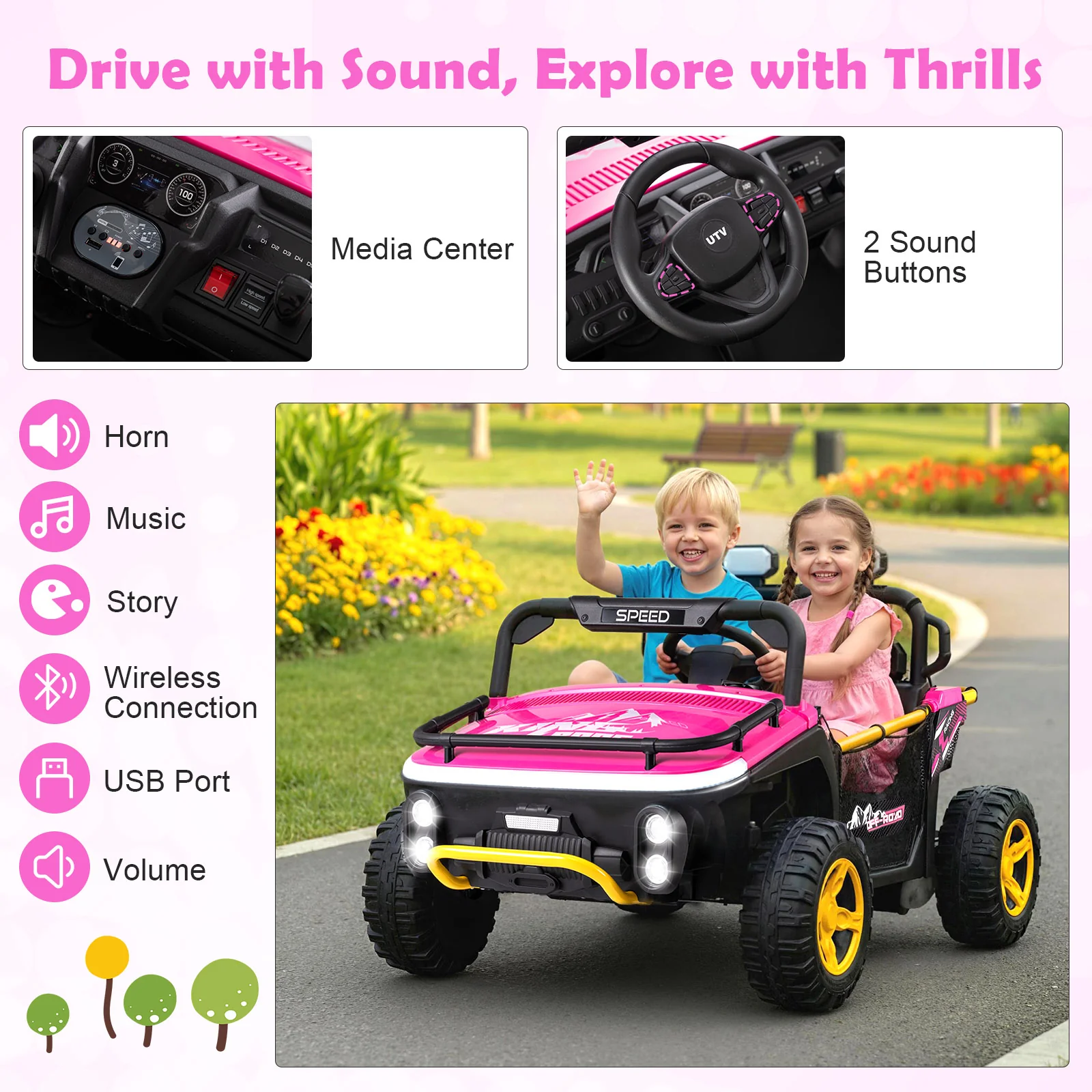 24V Ride on Toy for Kids 2 Seater Ride on Truck Car with Horn Music Story - Image 14