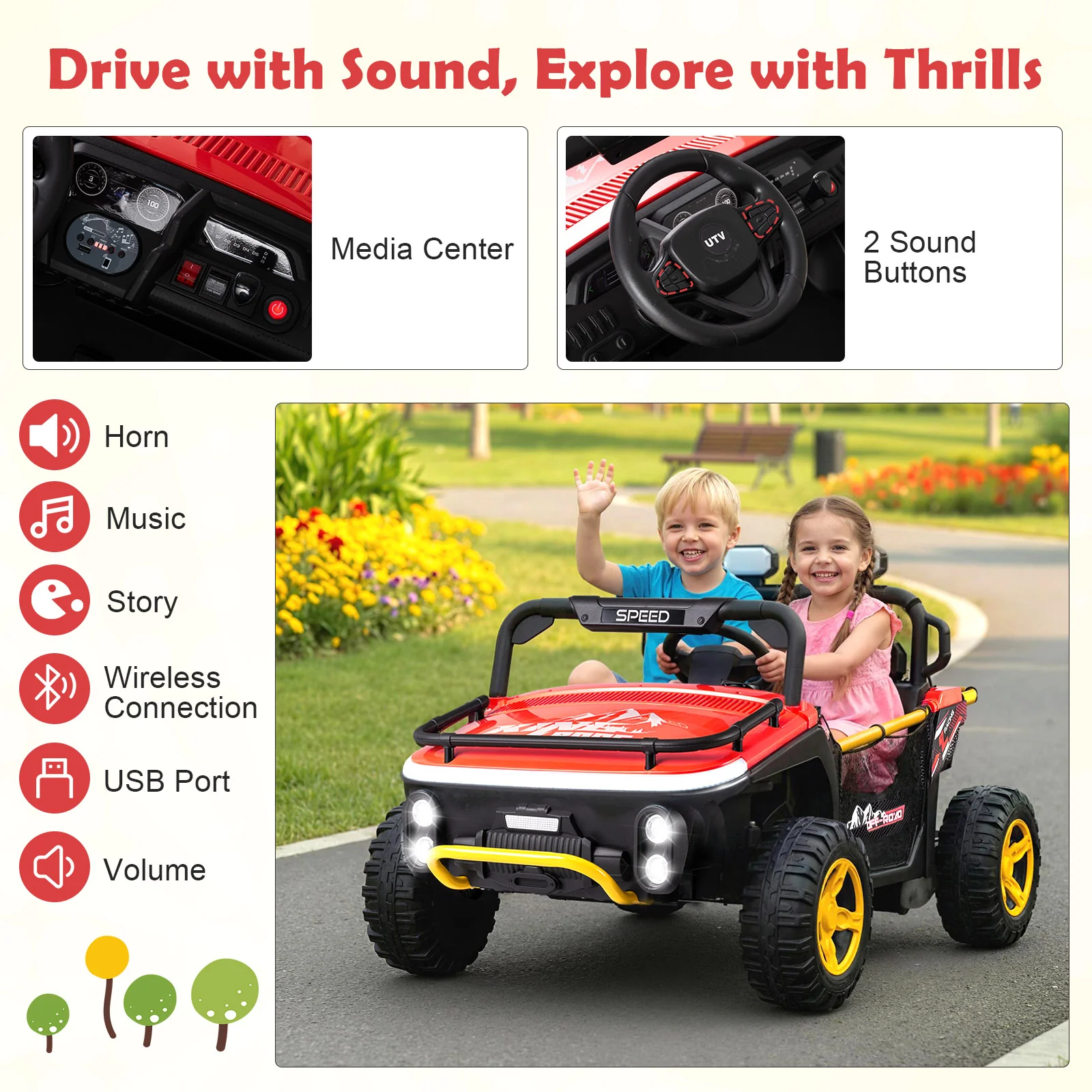 24V Ride on Toy for Kids 2 Seater Ride on Truck Car with Horn Music Story - Image 22
