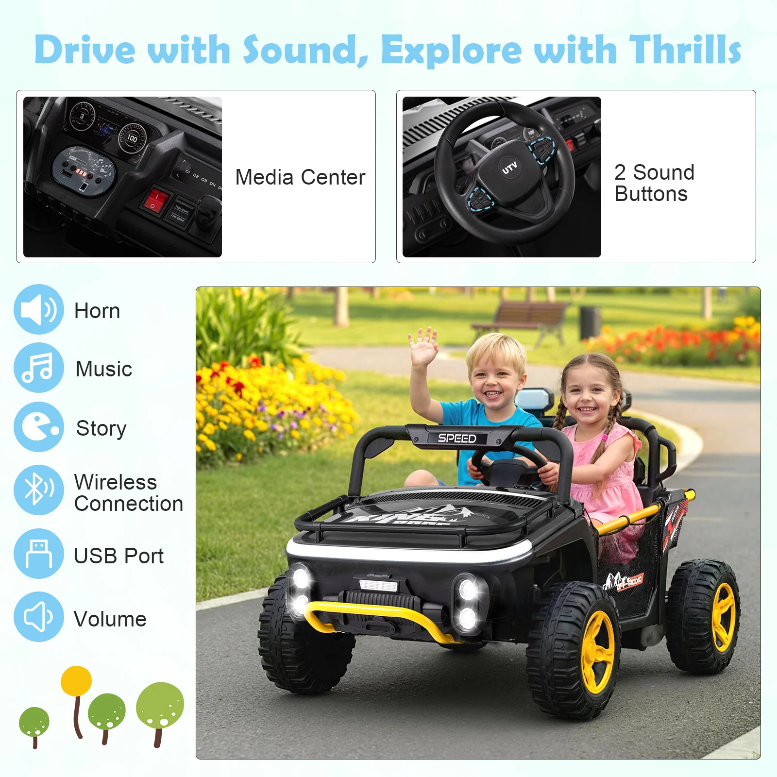 24V Ride on Toy for Kids 2 Seater Ride on Truck Car with Horn Music Story - Image 6