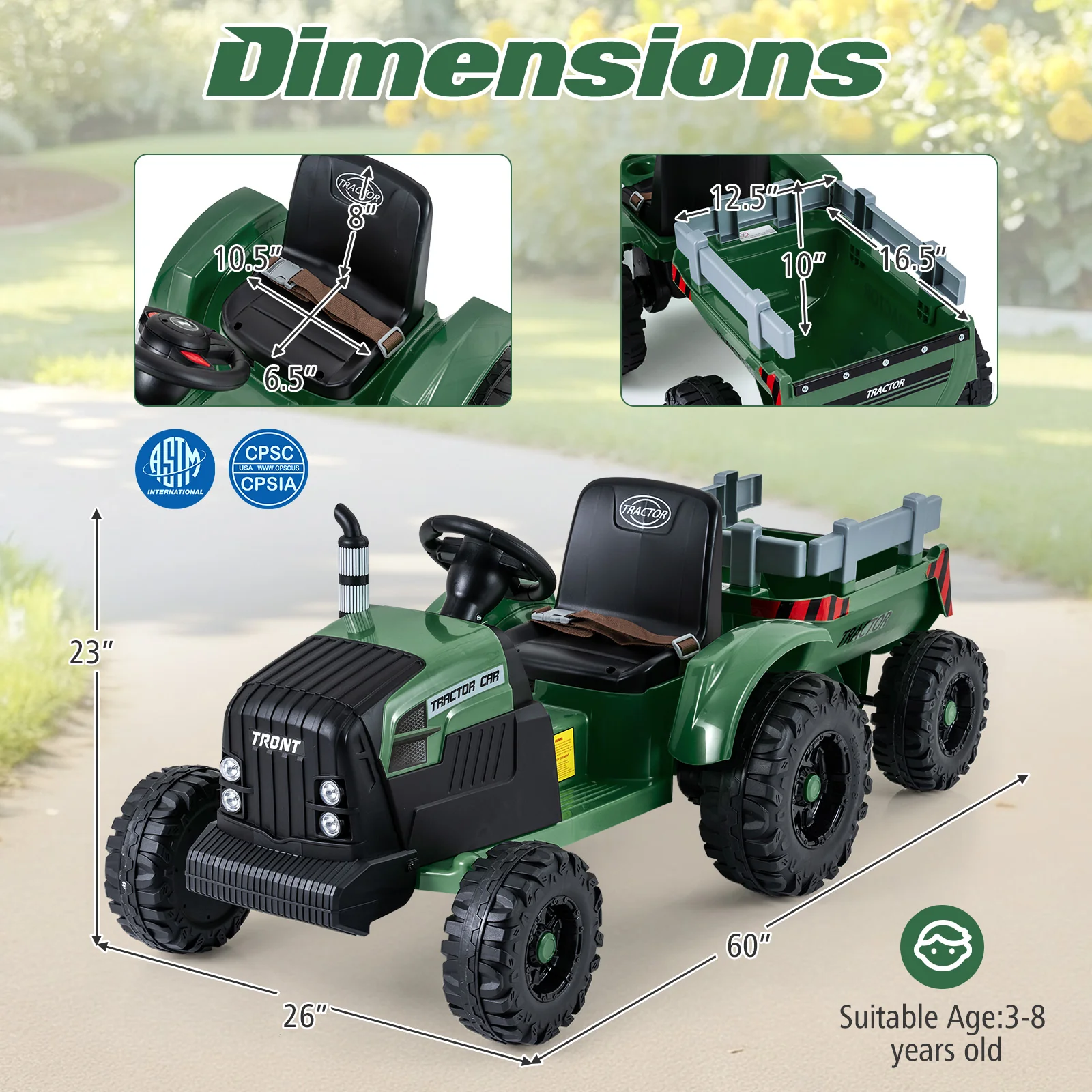 24V Ride On Tractor for Kids Electric Vehicle with Detachable Trailer and Remote Control - Image 12