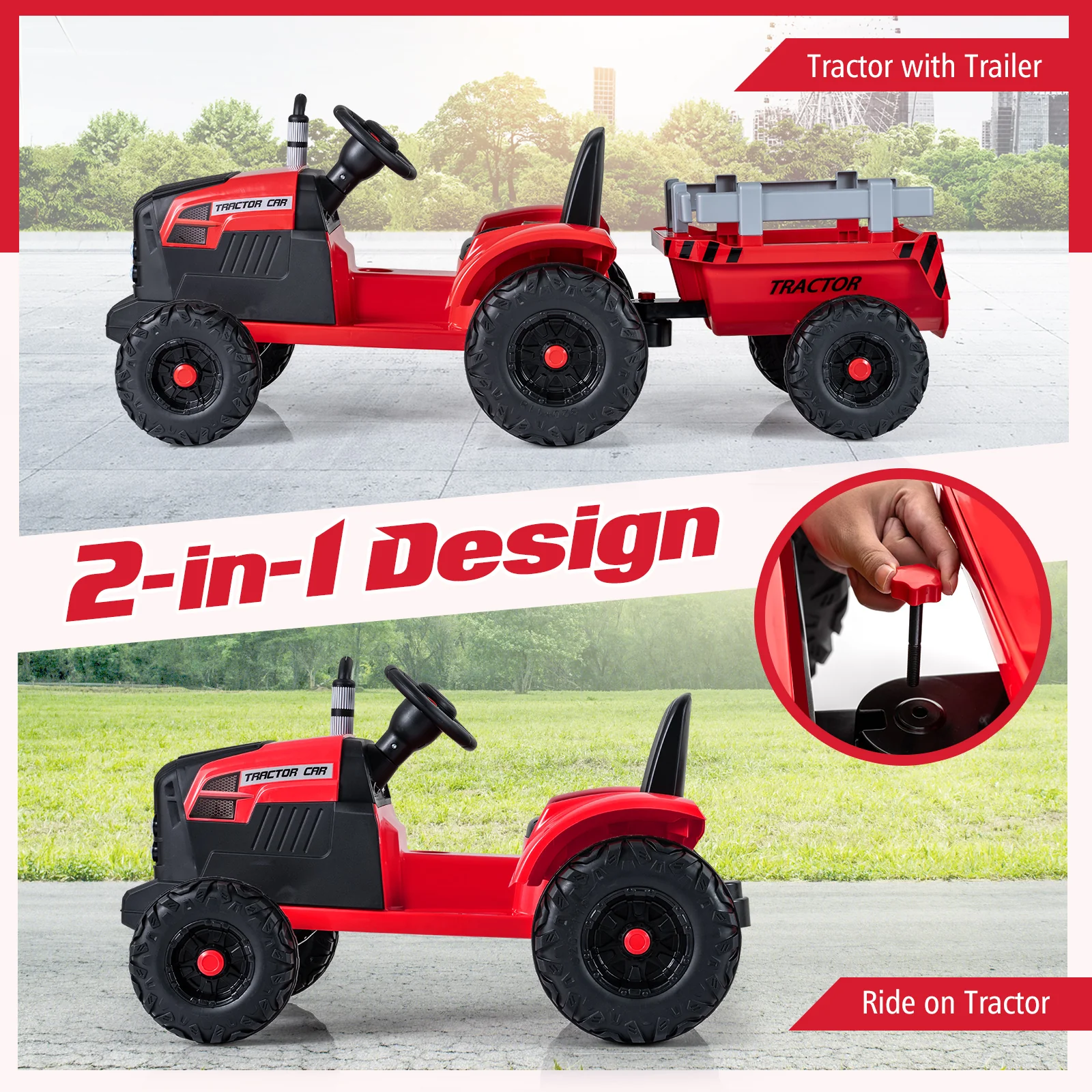 24V Ride On Tractor for Kids Electric Vehicle with Detachable Trailer and Remote Control - Image 24