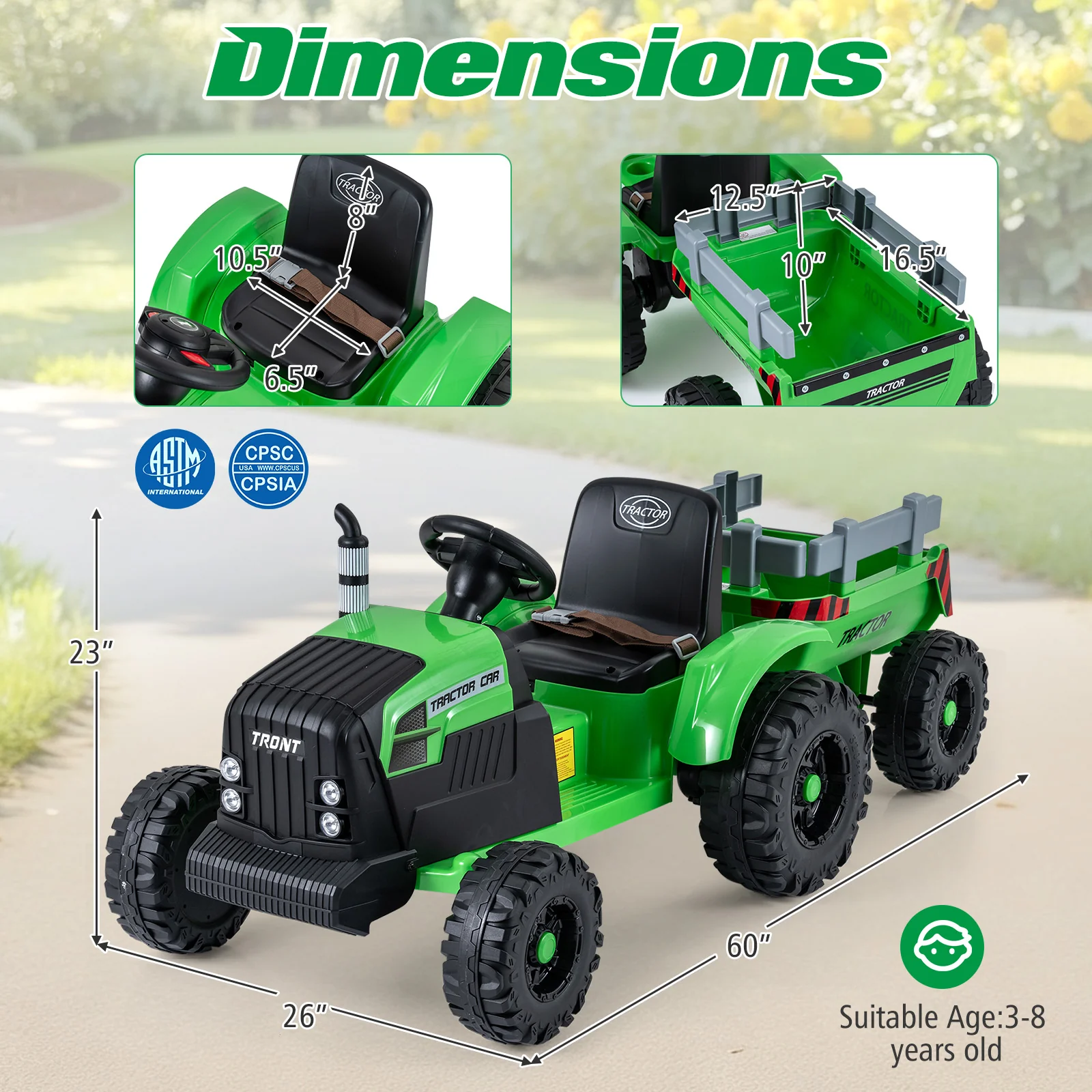 24V Ride On Tractor for Kids Electric Vehicle with Detachable Trailer and Remote Control - Image 4