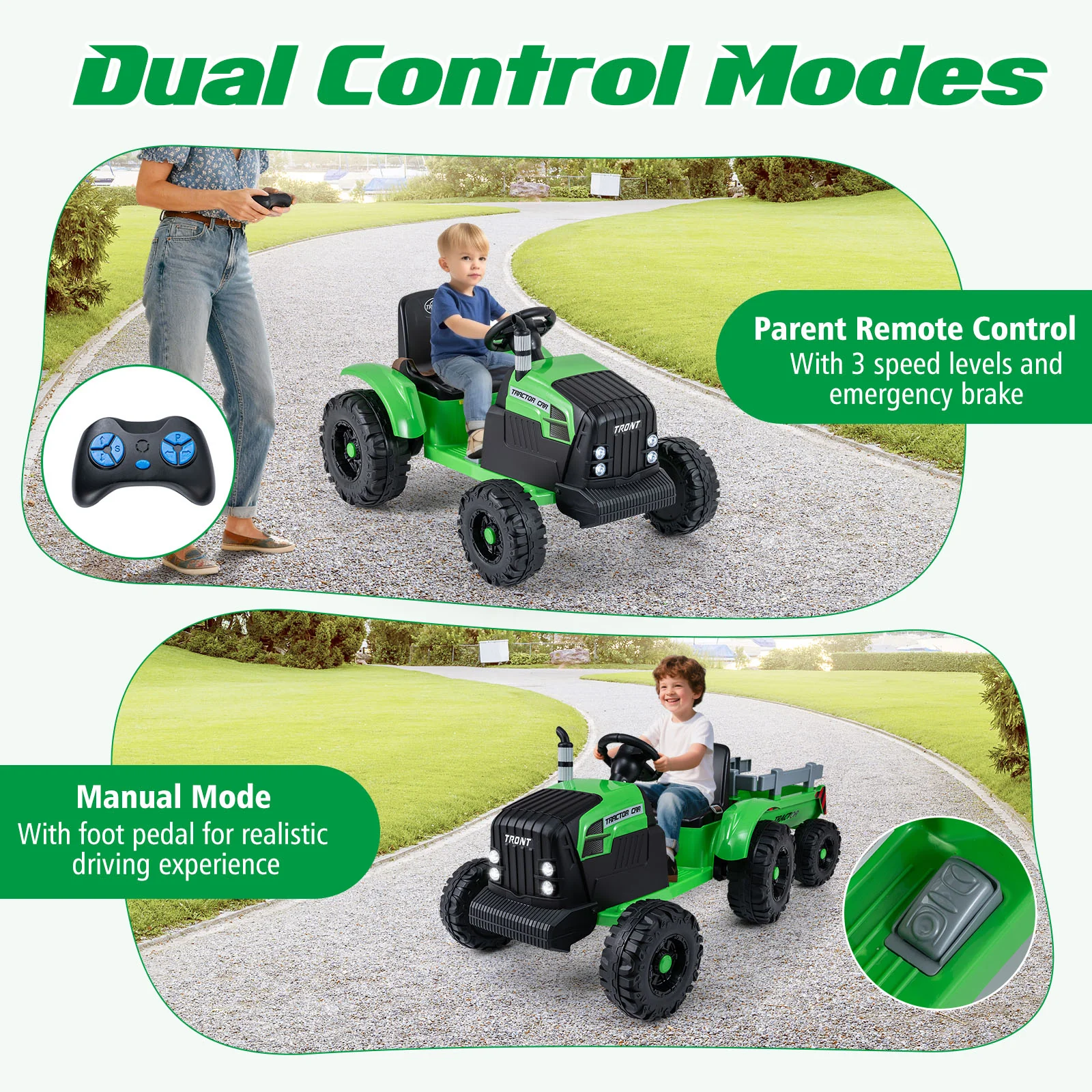 24V Ride On Tractor for Kids Electric Vehicle with Detachable Trailer and Remote Control - Image 6