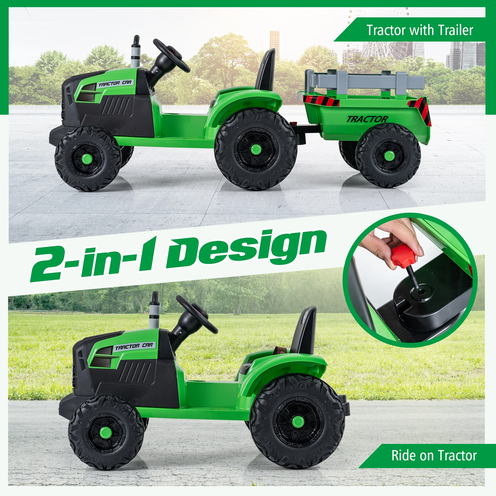 24V Ride On Tractor for Kids Electric Vehicle with Detachable Trailer and Remote Control - Image 7