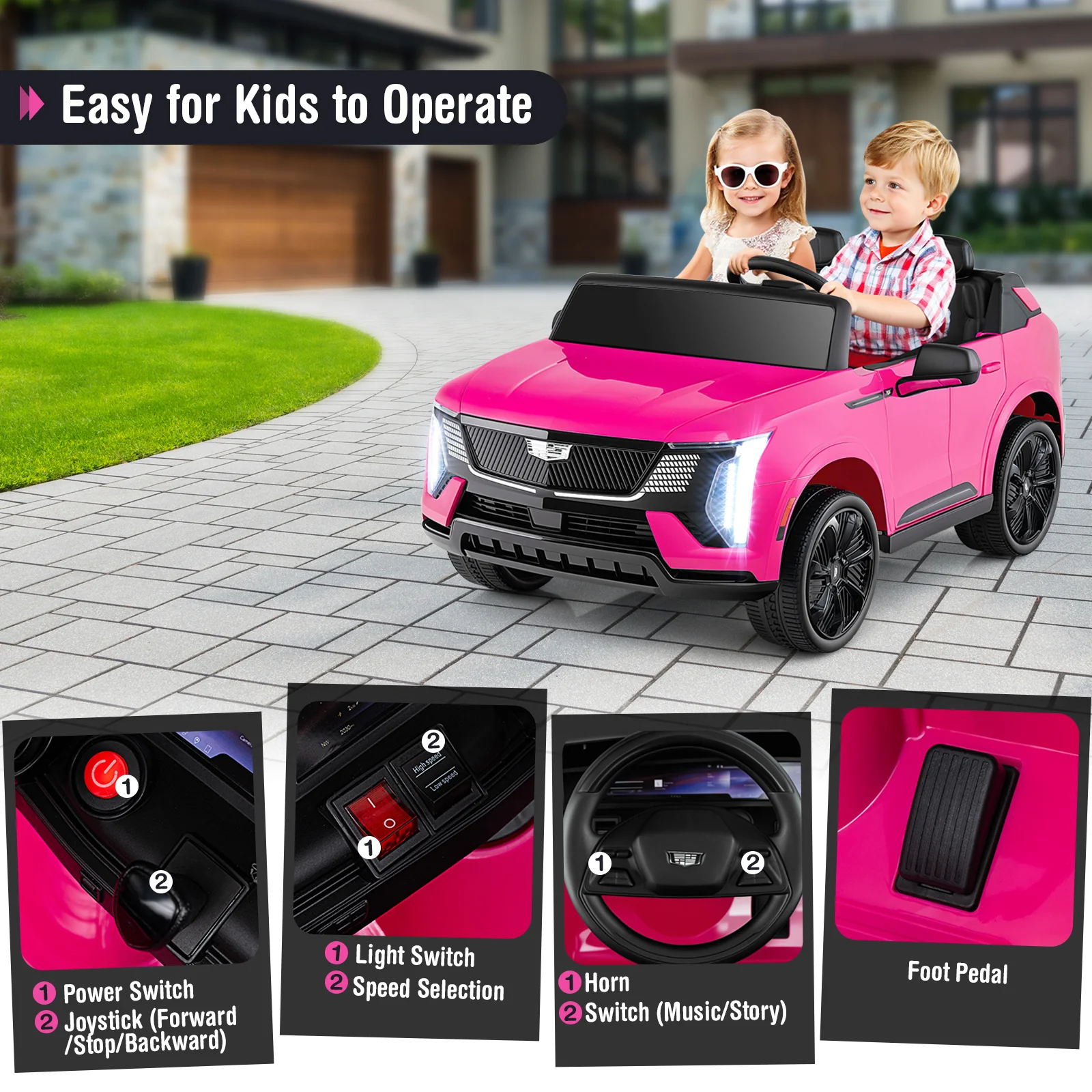 24V Ride on Truck 2-Seater Licensed Cadillac with Remote Control - Image 10