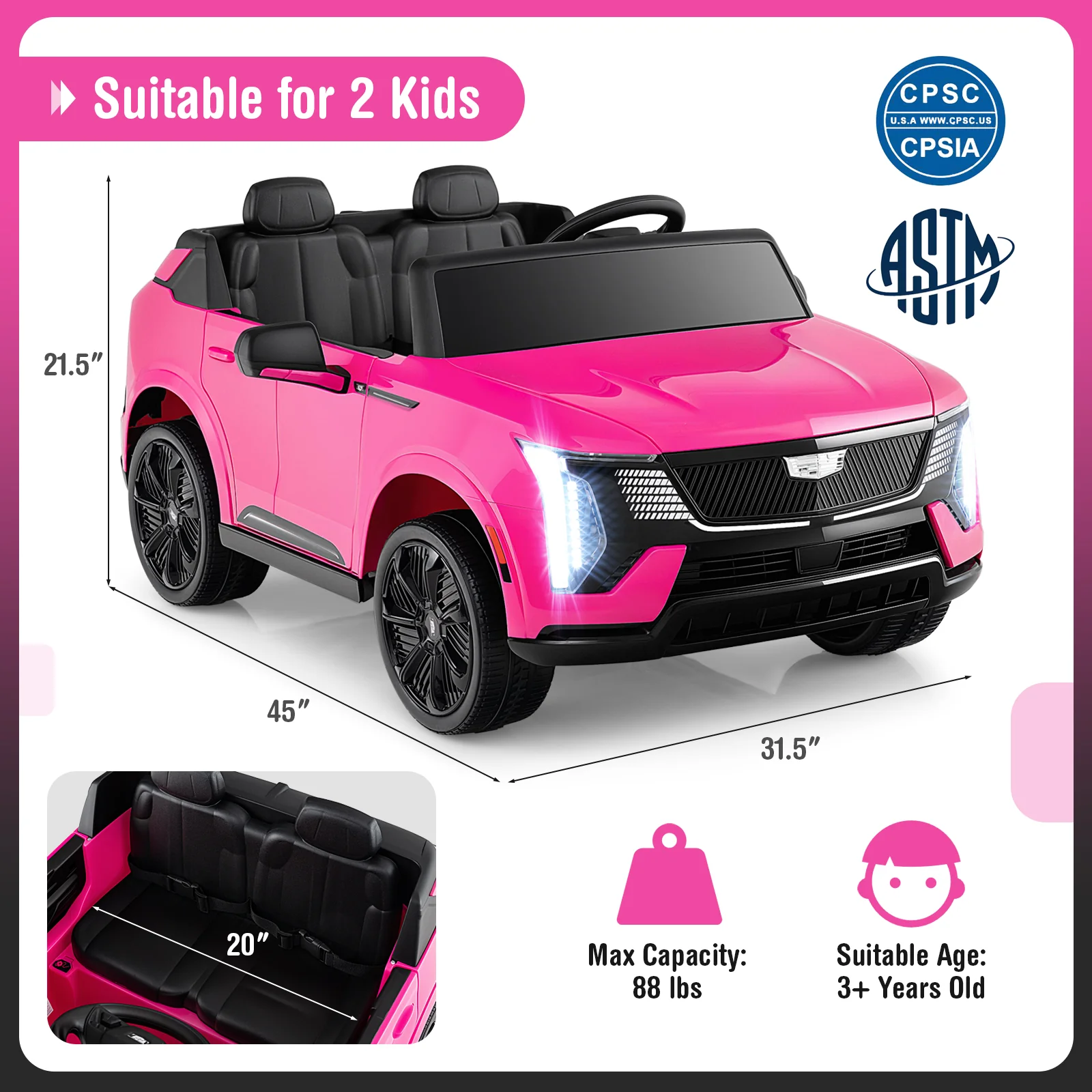 24V Ride on Truck 2-Seater Licensed Cadillac with Remote Control - Image 13