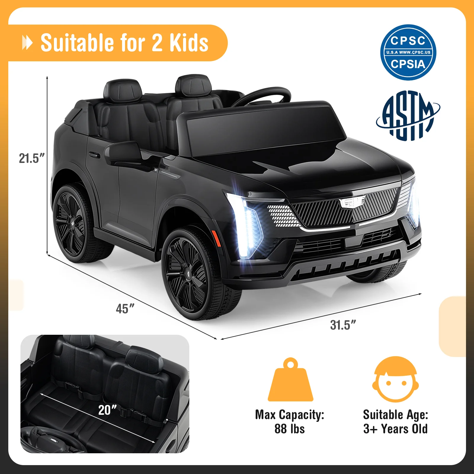24V Ride on Truck 2-Seater Licensed Cadillac with Remote Control - Image 5