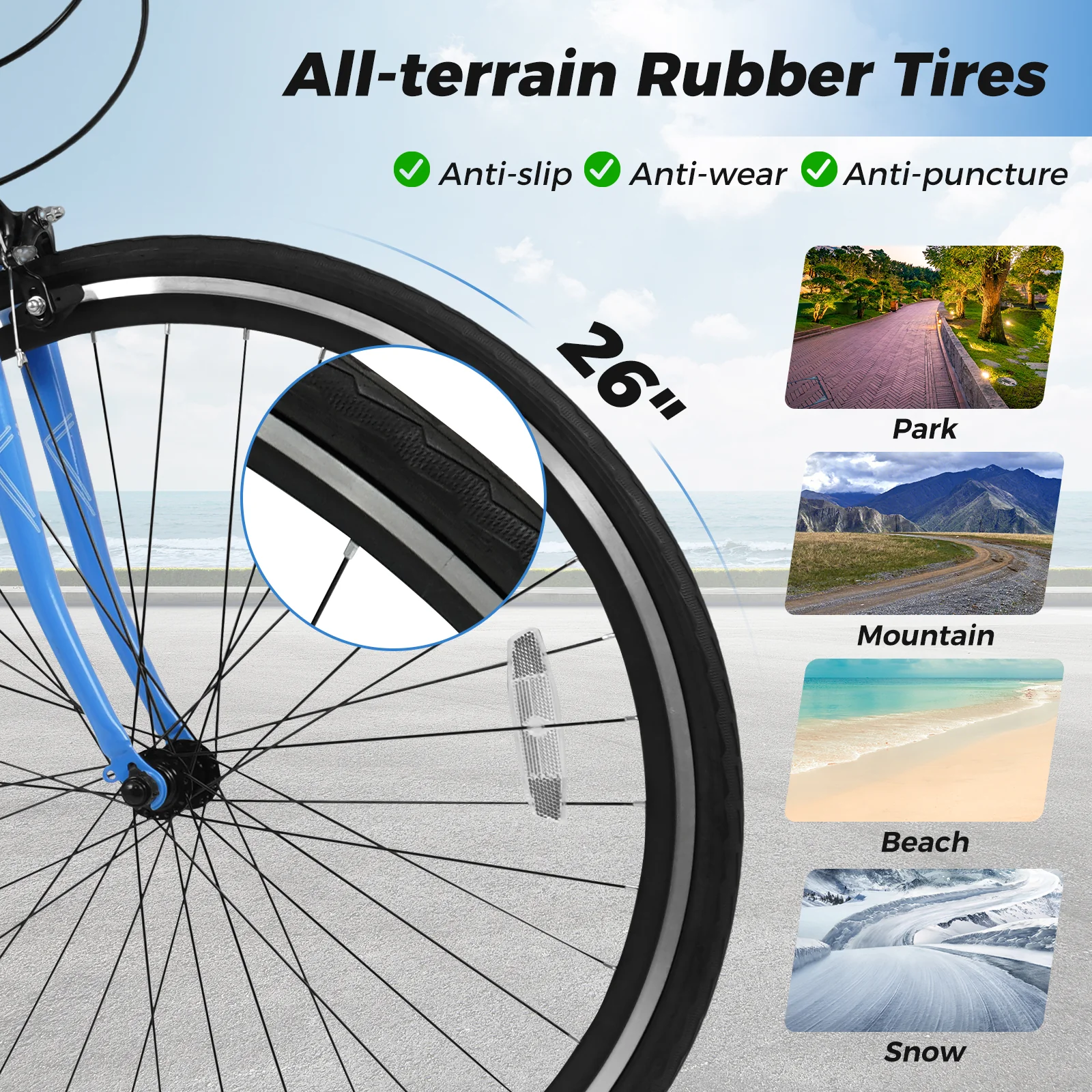 26 Inch Mountain Bike Adjustable with 6-Speed and All-terrain Rubber Wheels - Image 15