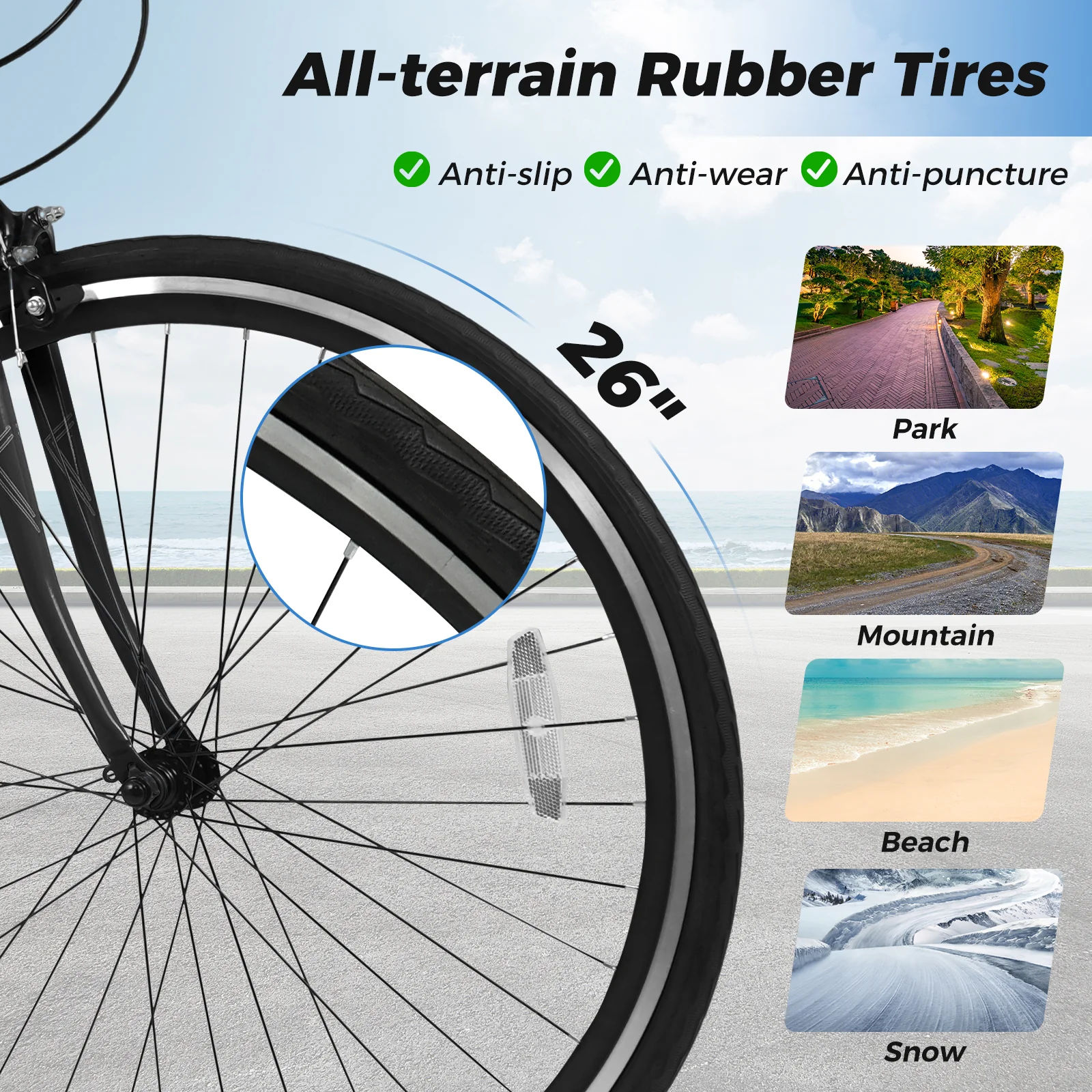 26 Inch Mountain Bike Adjustable with 6-Speed and All-terrain Rubber Wheels - Image 23