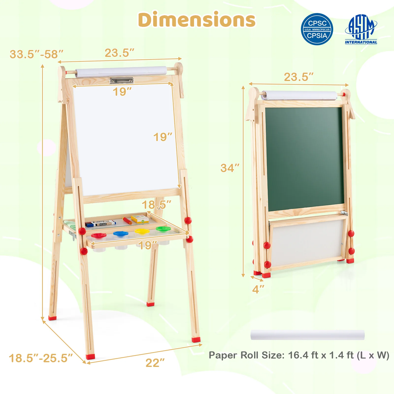 3-in-1 Double-Sided Folding Wooden Kids Art Easel with Paper Roll - Image 4
