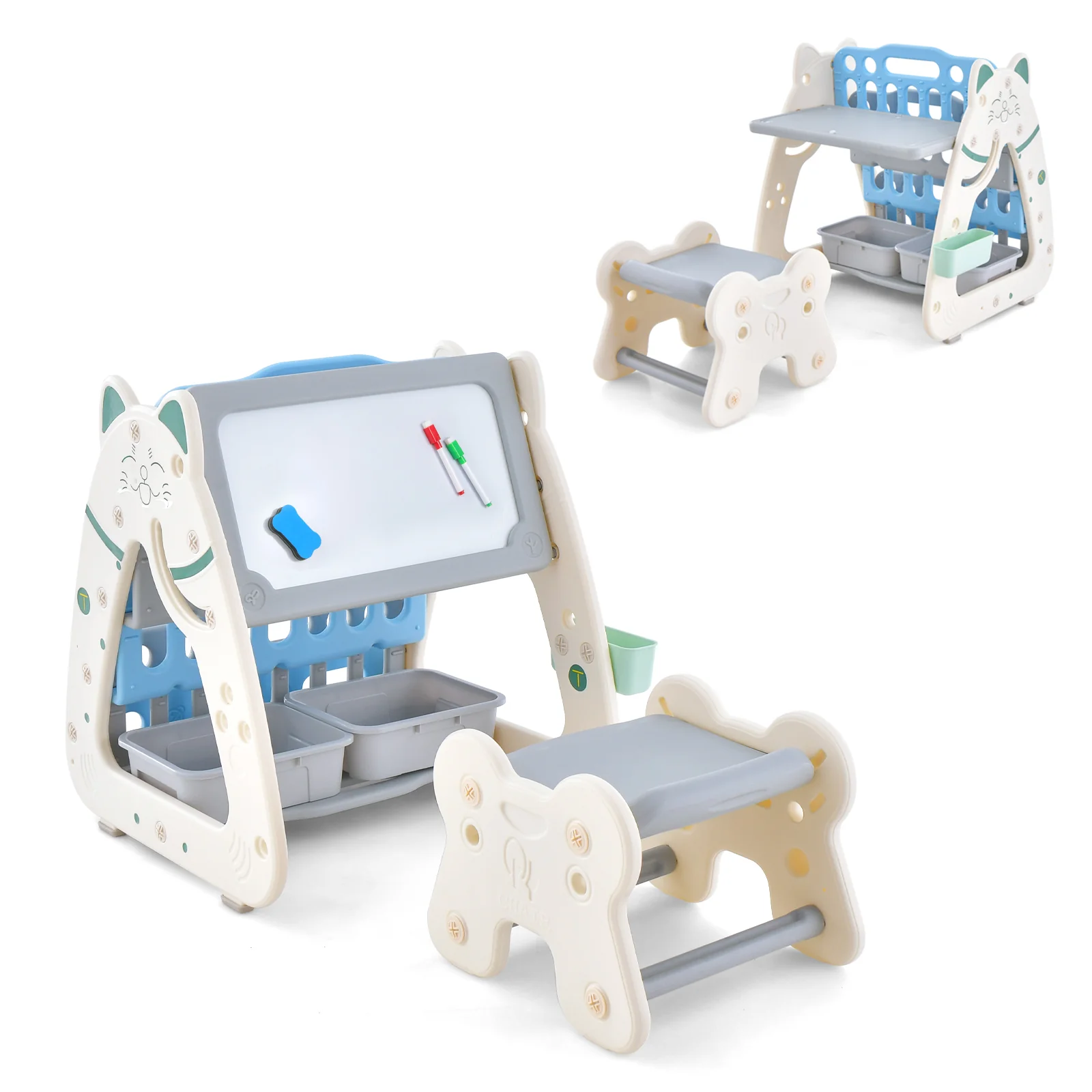 3-In-1 Double Sided Magnetic Dry-Erase Board with Stool and Flipped Writing Desktop - Image 11