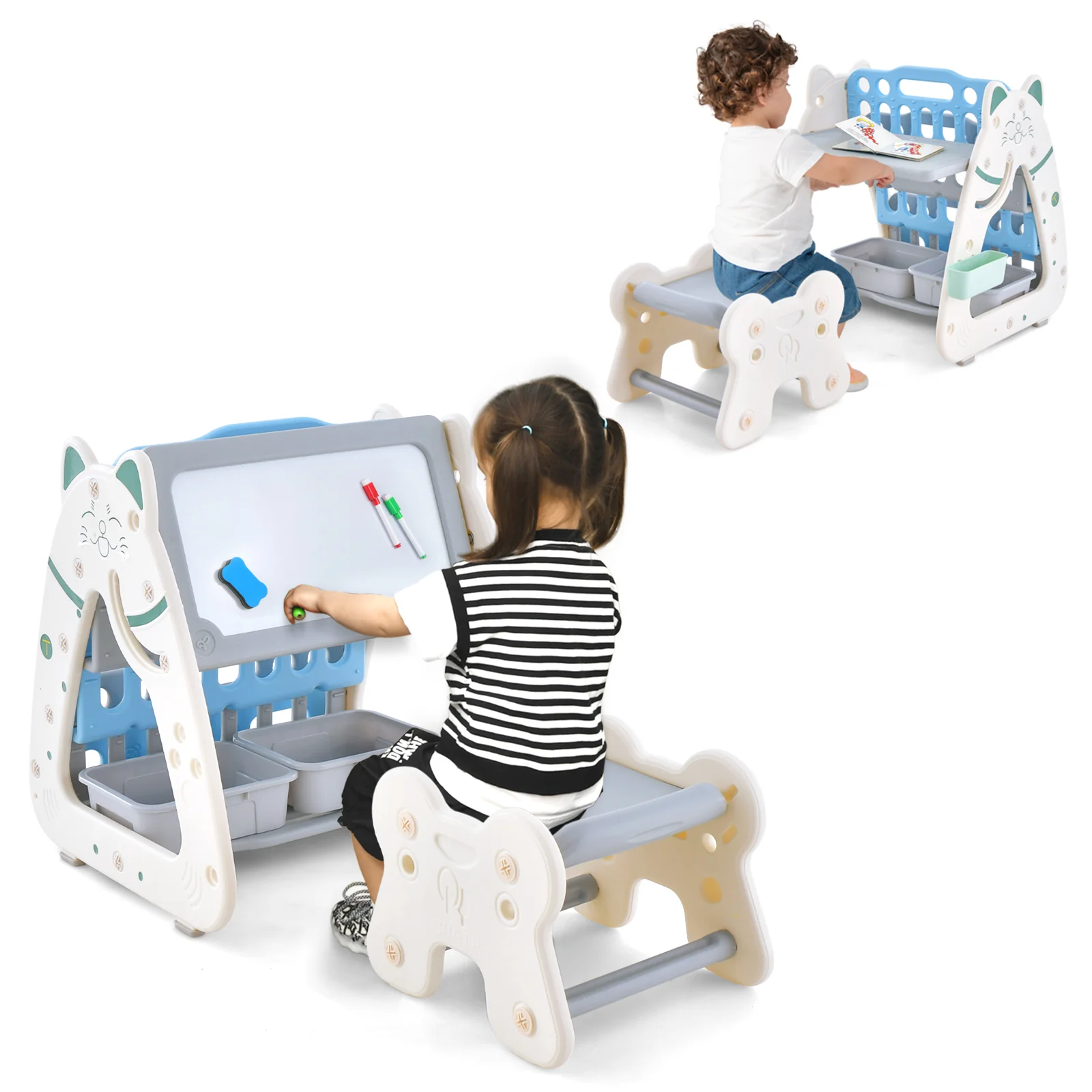3-In-1 Double Sided Magnetic Dry-Erase Board with Stool and Flipped Writing Desktop - Image 12