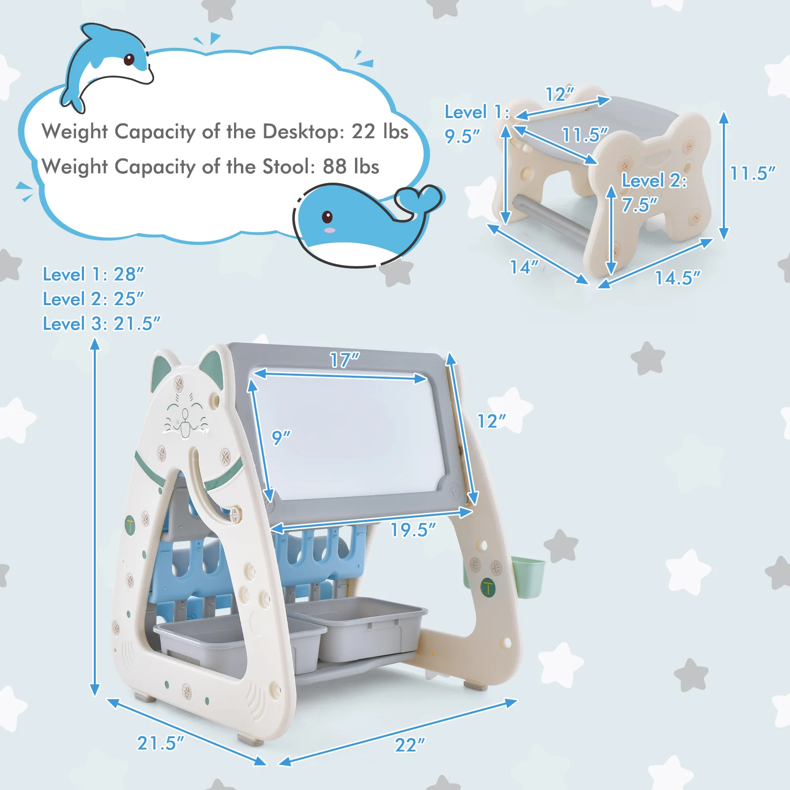 3-In-1 Double Sided Magnetic Dry-Erase Board with Stool and Flipped Writing Desktop - Image 13