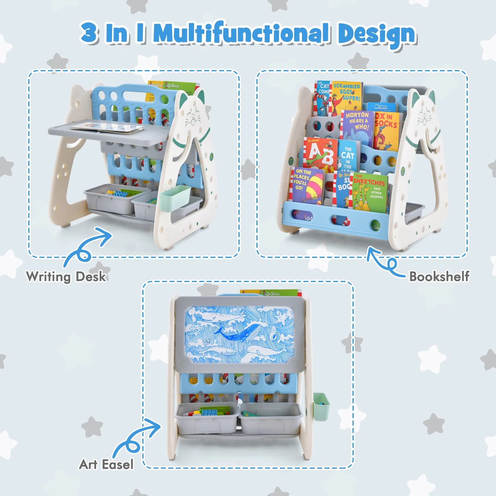 3-In-1 Double Sided Magnetic Dry-Erase Board with Stool and Flipped Writing Desktop - Image 14