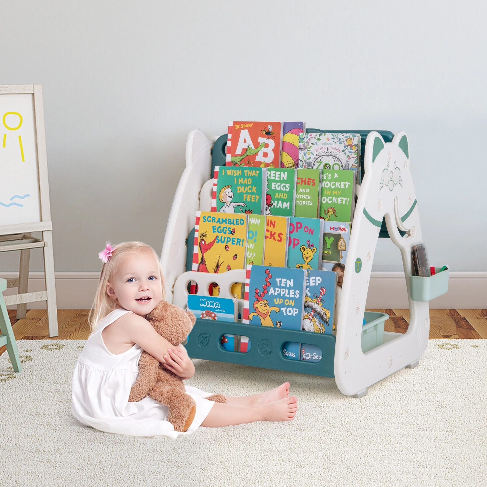 3-In-1 Double Sided Magnetic Dry-Erase Board with Stool and Flipped Writing Desktop - Image 2