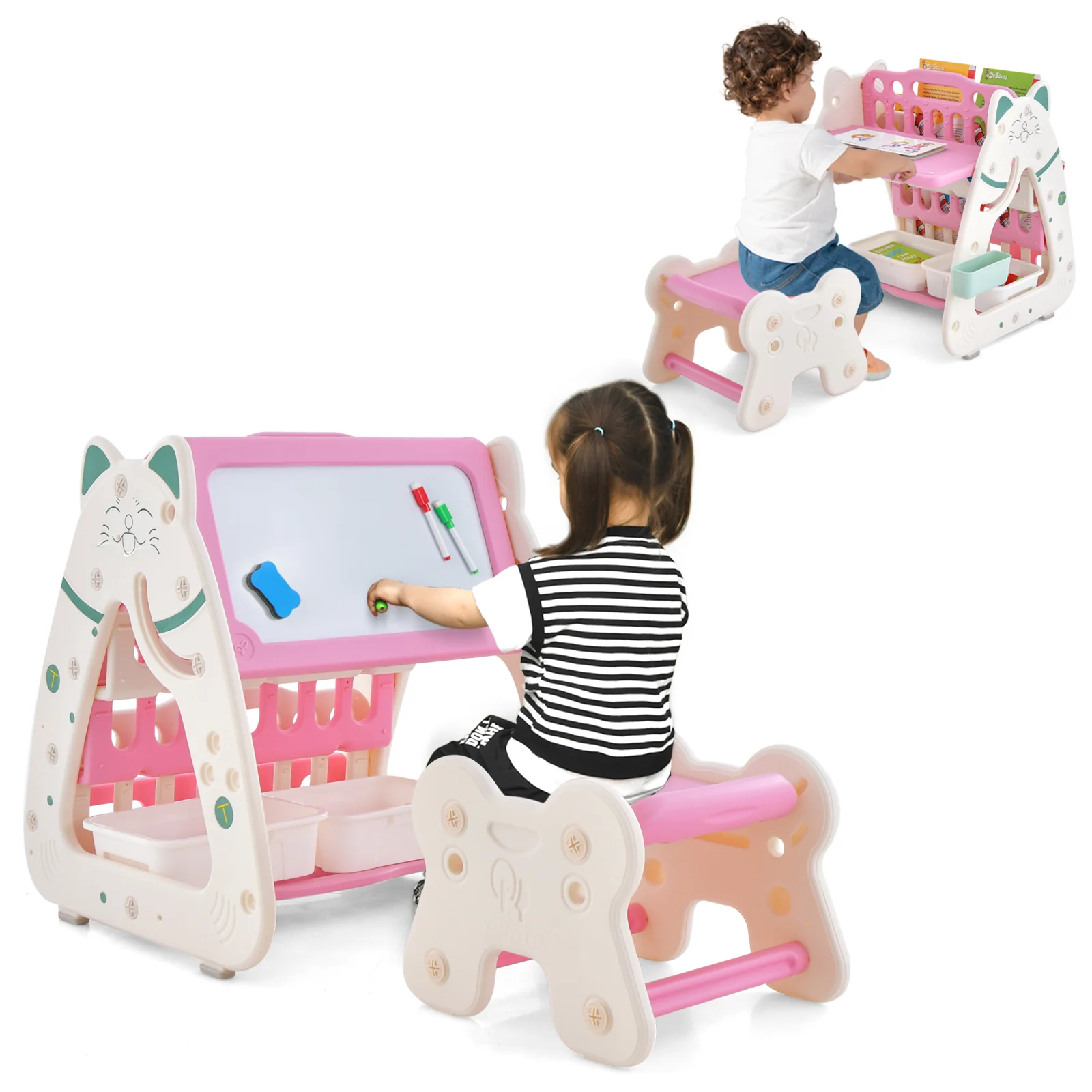 3-In-1 Double Sided Magnetic Dry-Erase Board with Stool and Flipped Writing Desktop - Image 20