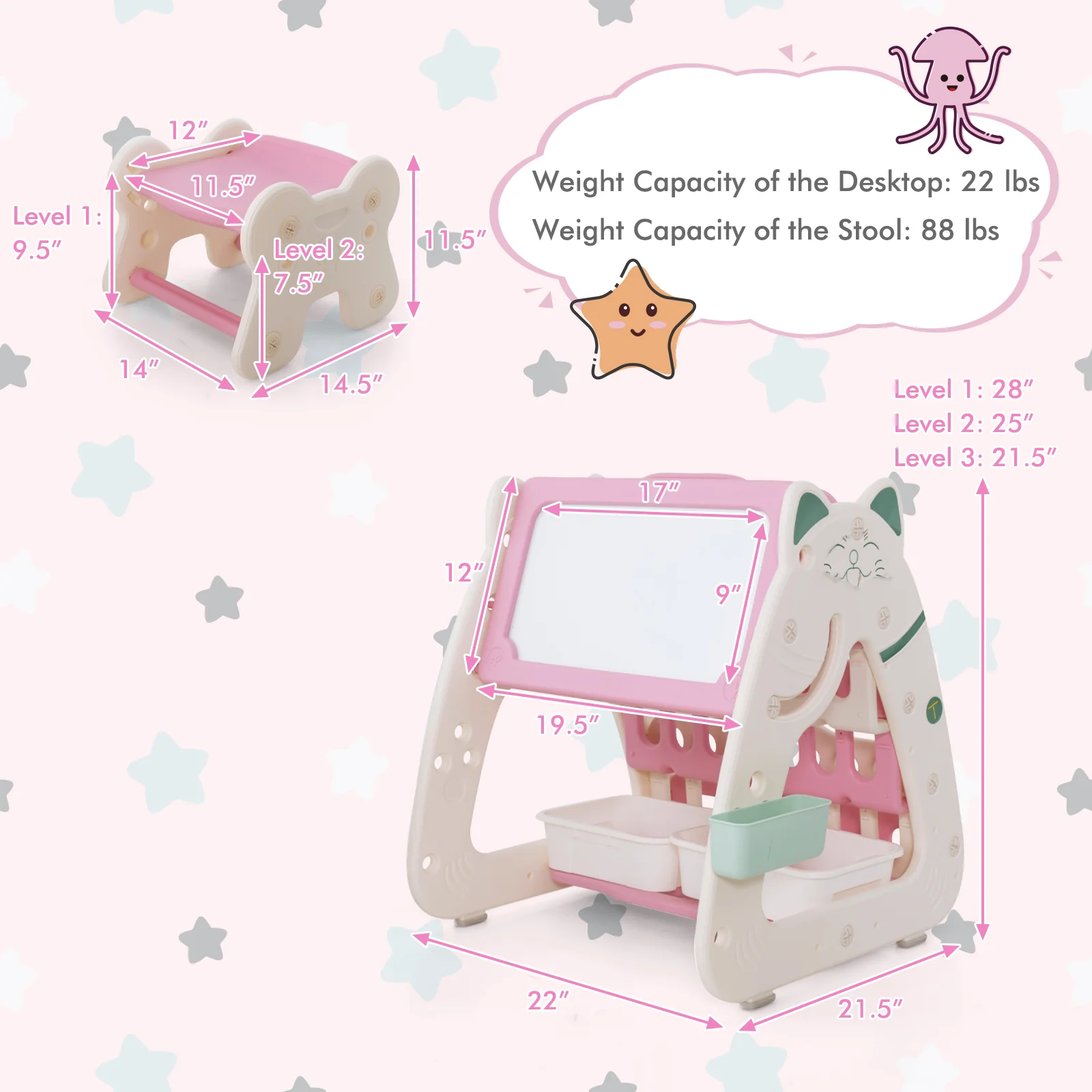 3-In-1 Double Sided Magnetic Dry-Erase Board with Stool and Flipped Writing Desktop - Image 21