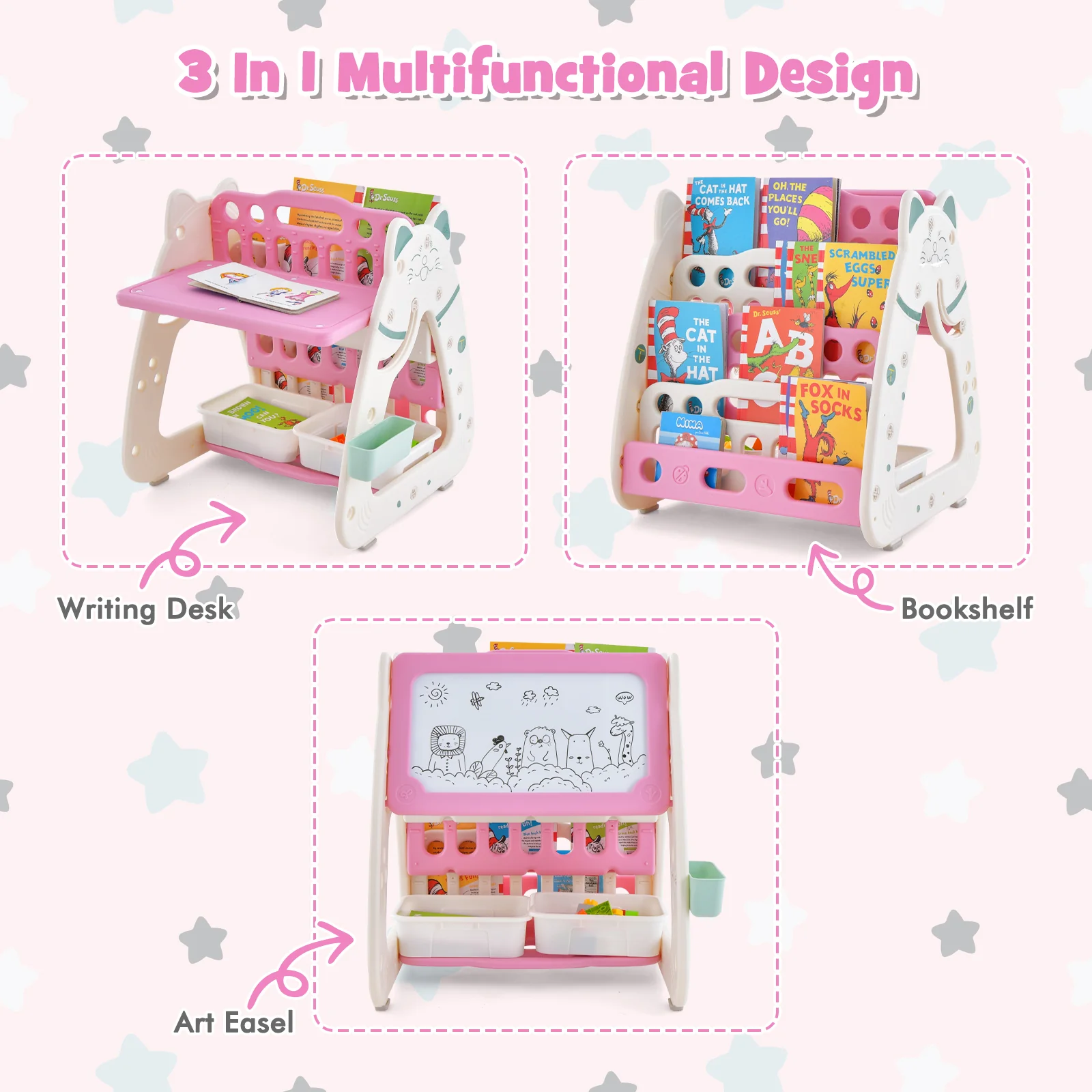 3-In-1 Double Sided Magnetic Dry-Erase Board with Stool and Flipped Writing Desktop - Image 22