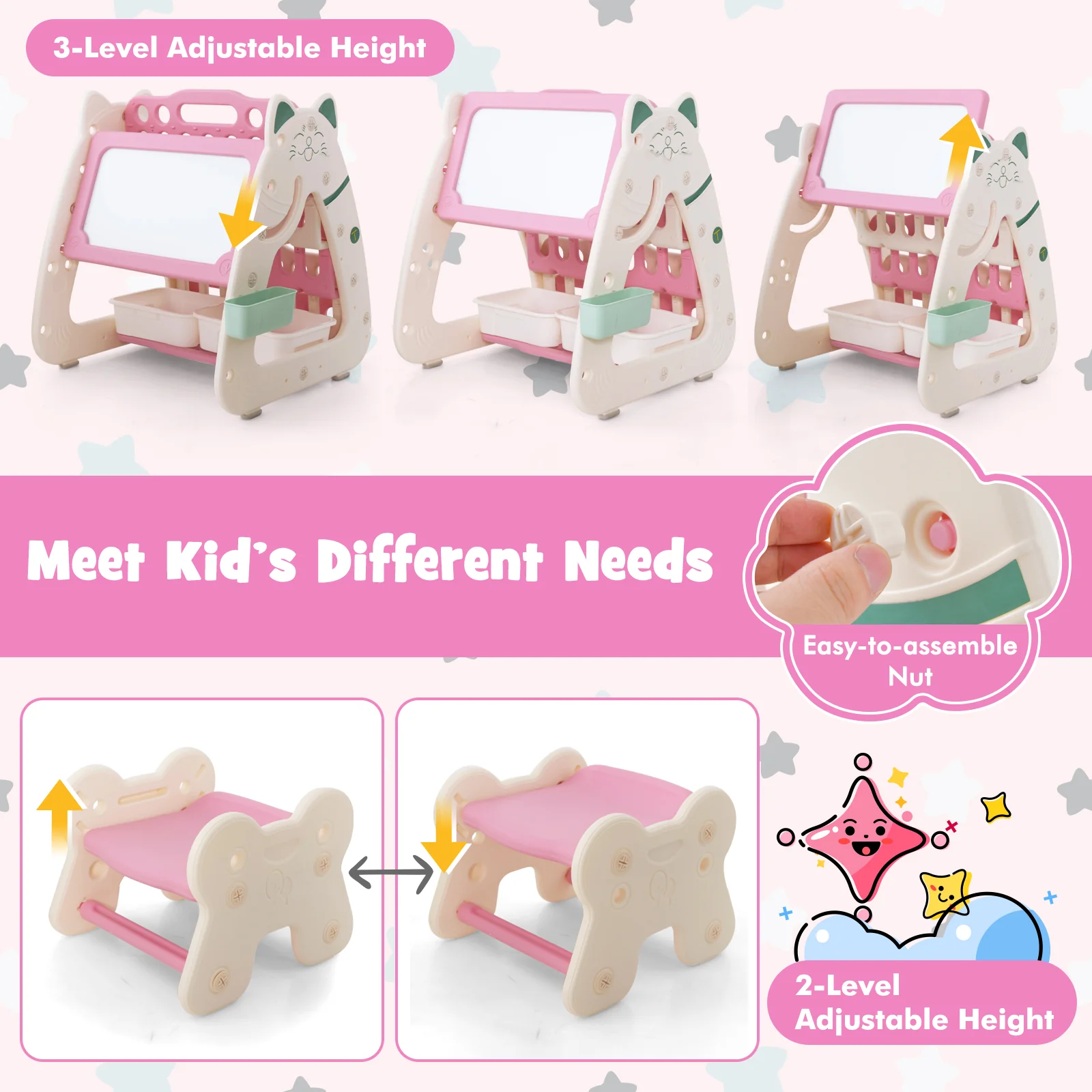 3-In-1 Double Sided Magnetic Dry-Erase Board with Stool and Flipped Writing Desktop - Image 23
