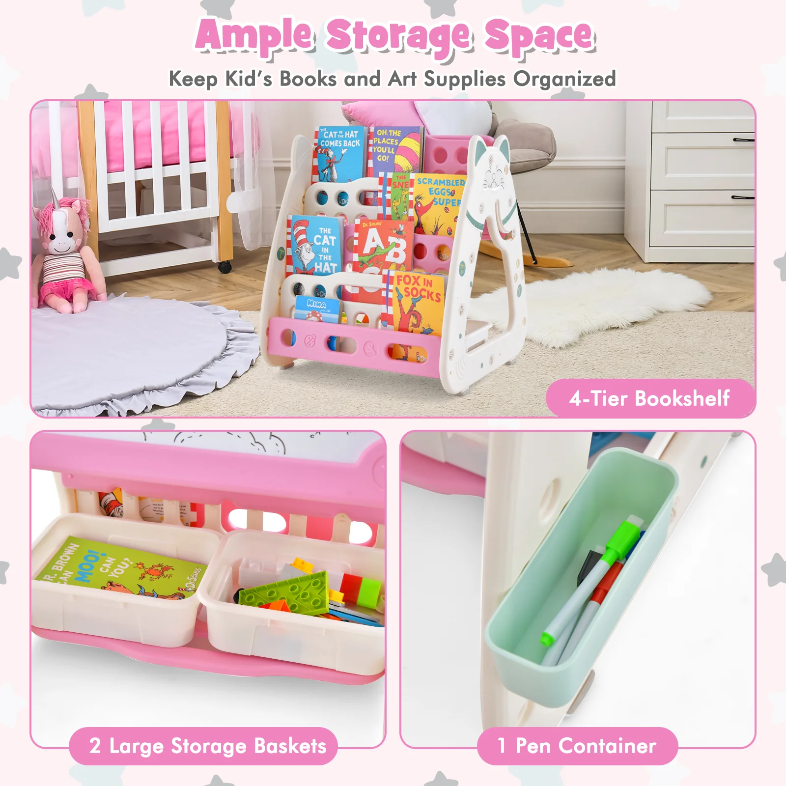 3-In-1 Double Sided Magnetic Dry-Erase Board with Stool and Flipped Writing Desktop - Image 24