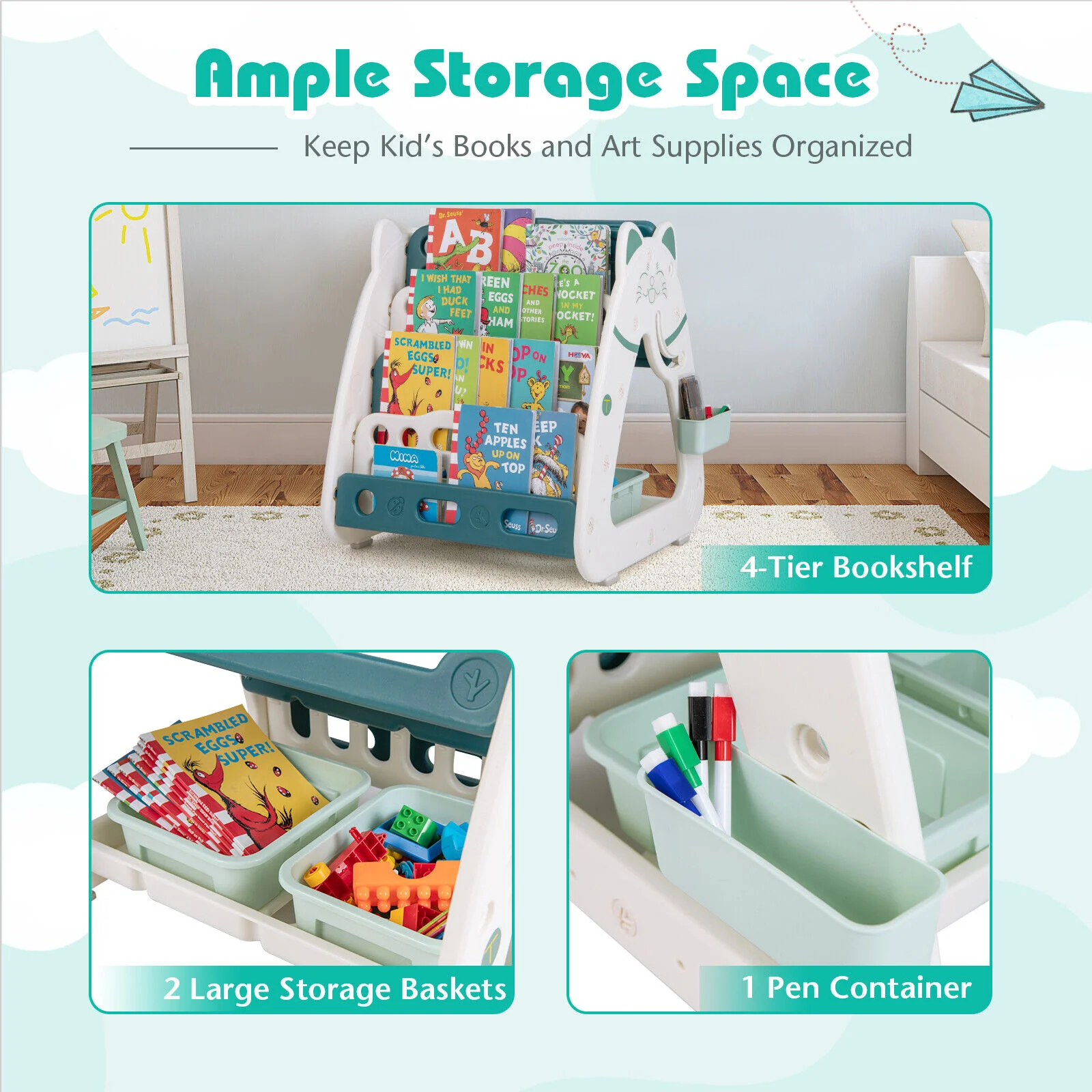 3-In-1 Double Sided Magnetic Dry-Erase Board with Stool and Flipped Writing Desktop - Image 7