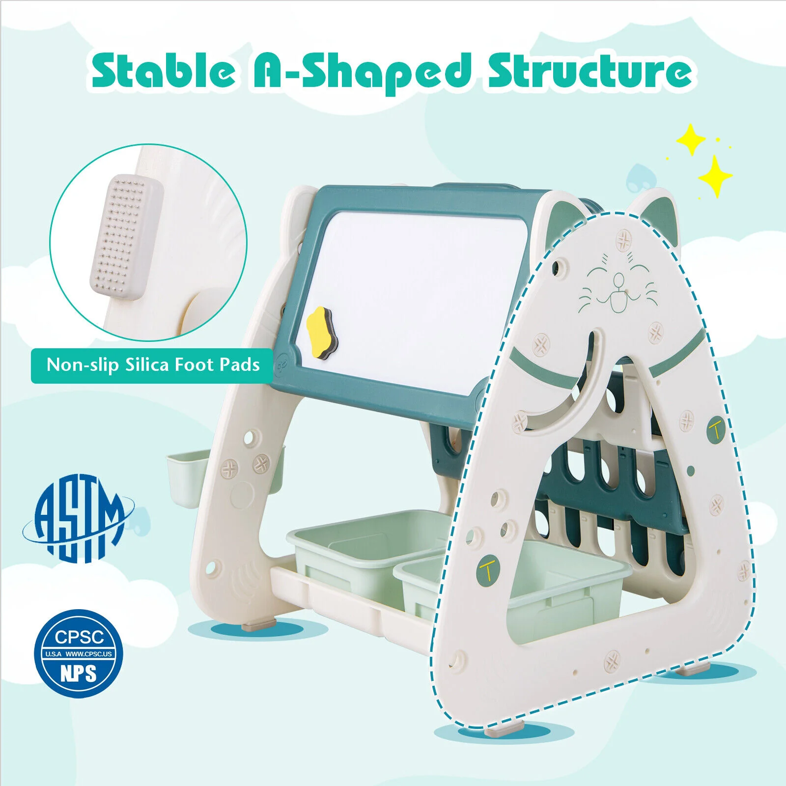 3-In-1 Double Sided Magnetic Dry-Erase Board with Stool and Flipped Writing Desktop - Image 8