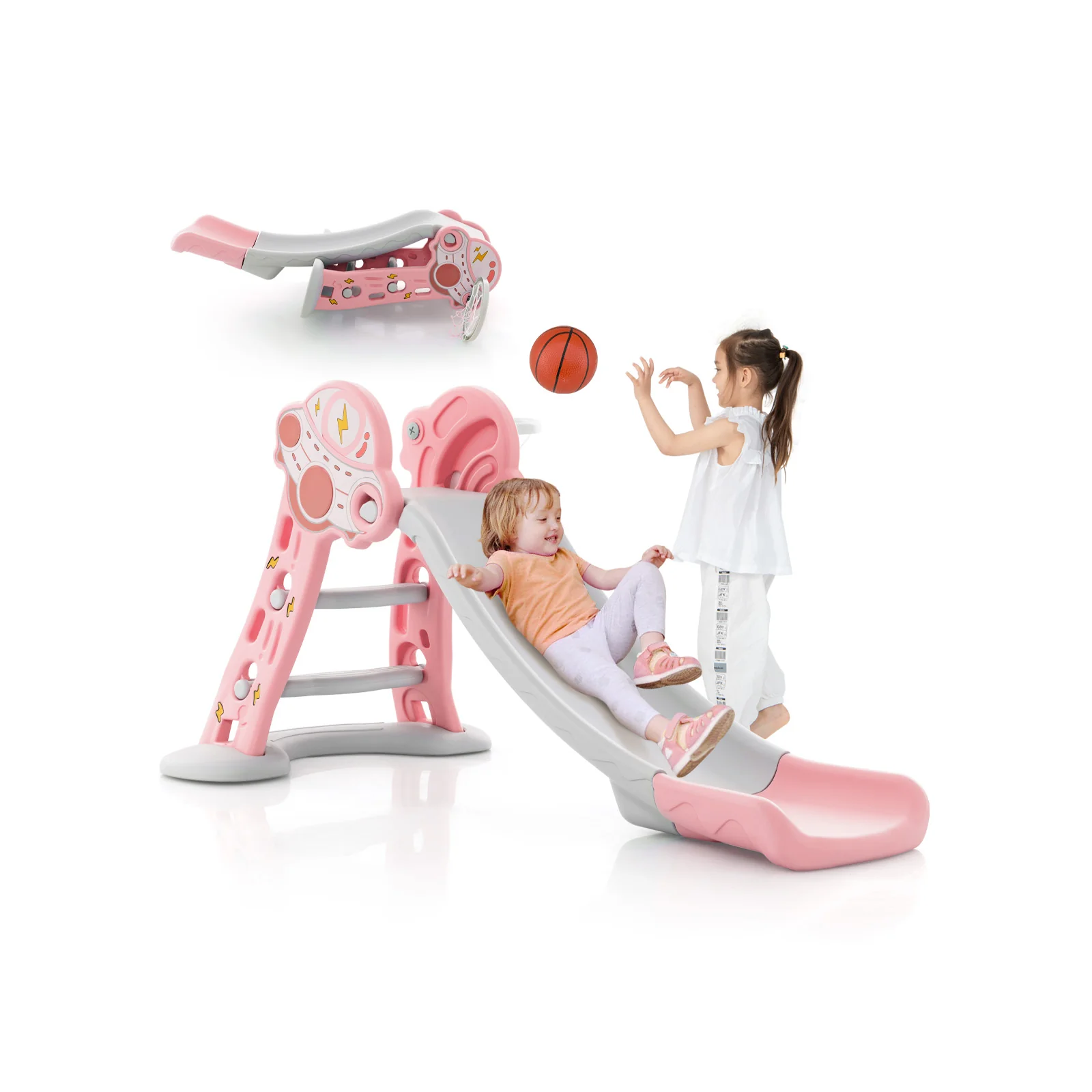 3-in-1 Folding Slide Playset with Basketball Hoop and Small Basketball - Image 11