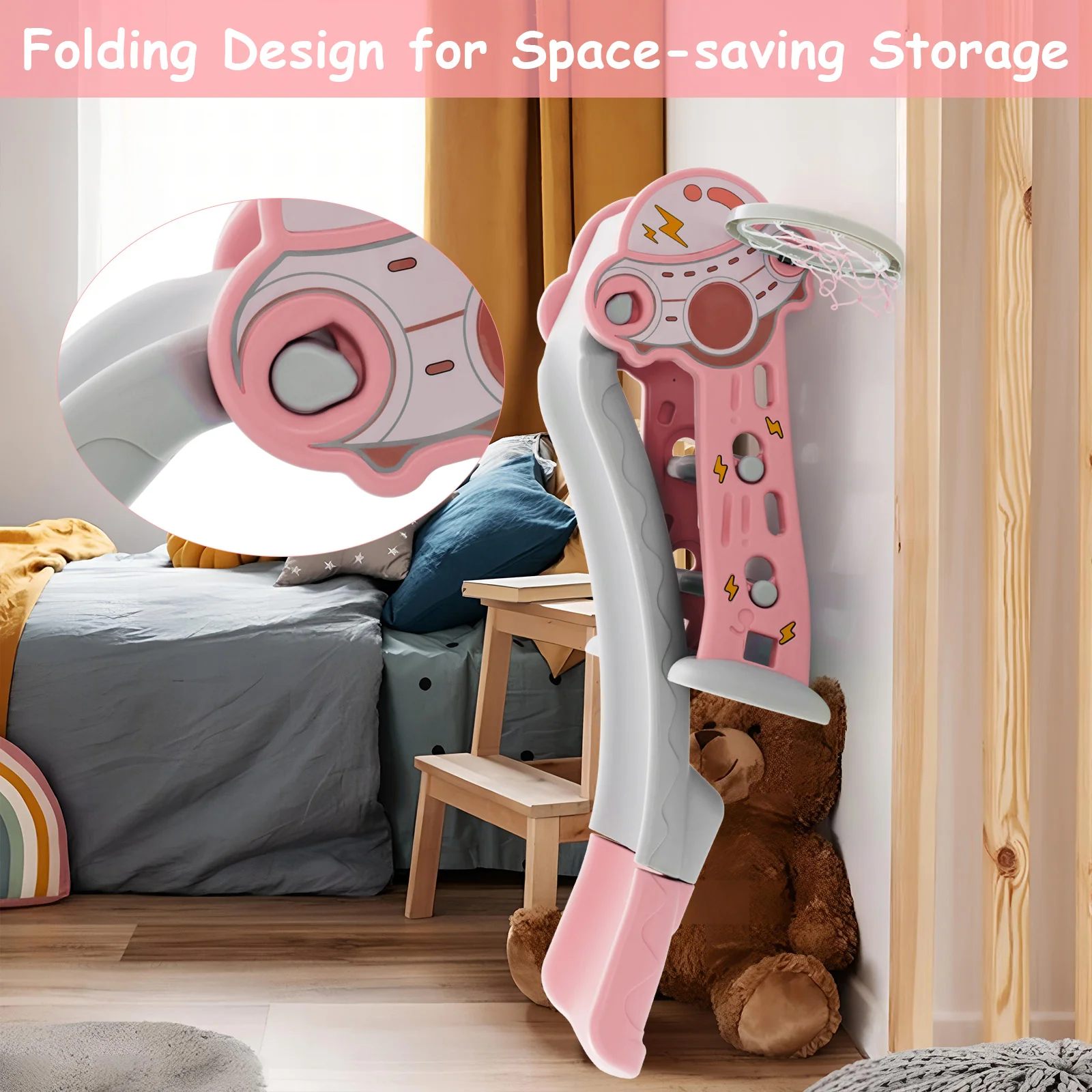 3-in-1 Folding Slide Playset with Basketball Hoop and Small Basketball - Image 16