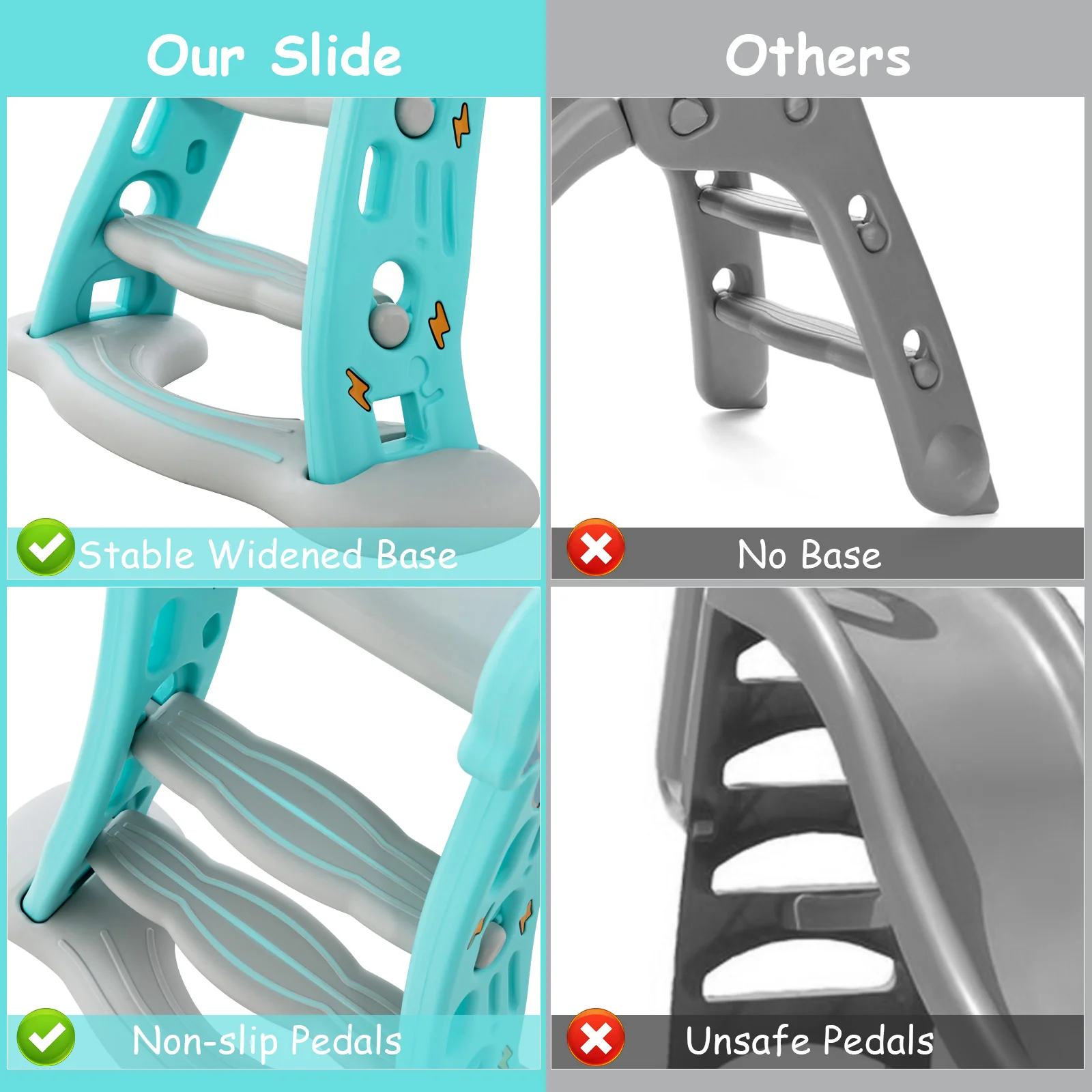 3-in-1 Folding Slide Playset with Basketball Hoop and Small Basketball - Image 7