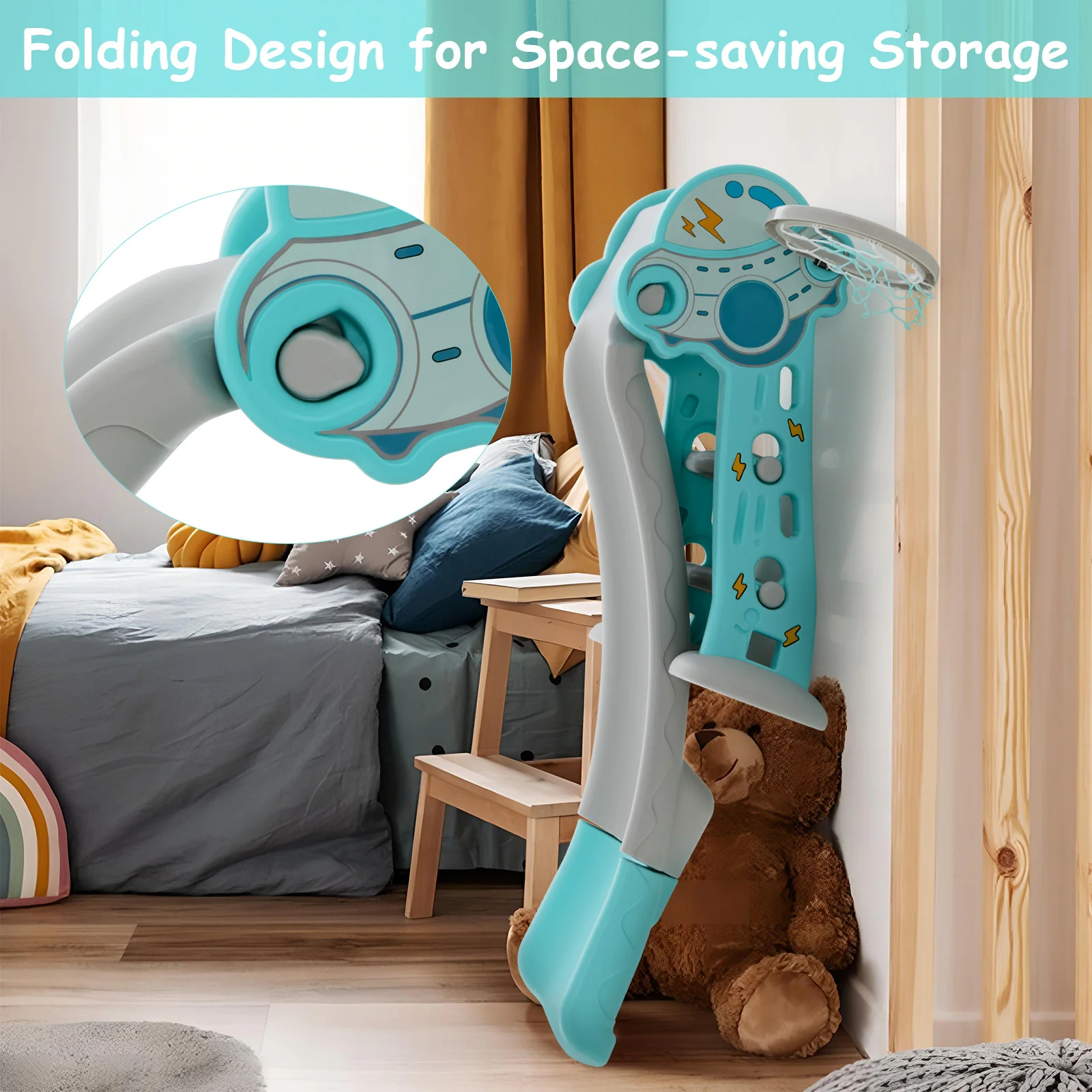 3-in-1 Folding Slide Playset with Basketball Hoop and Small Basketball - Image 8