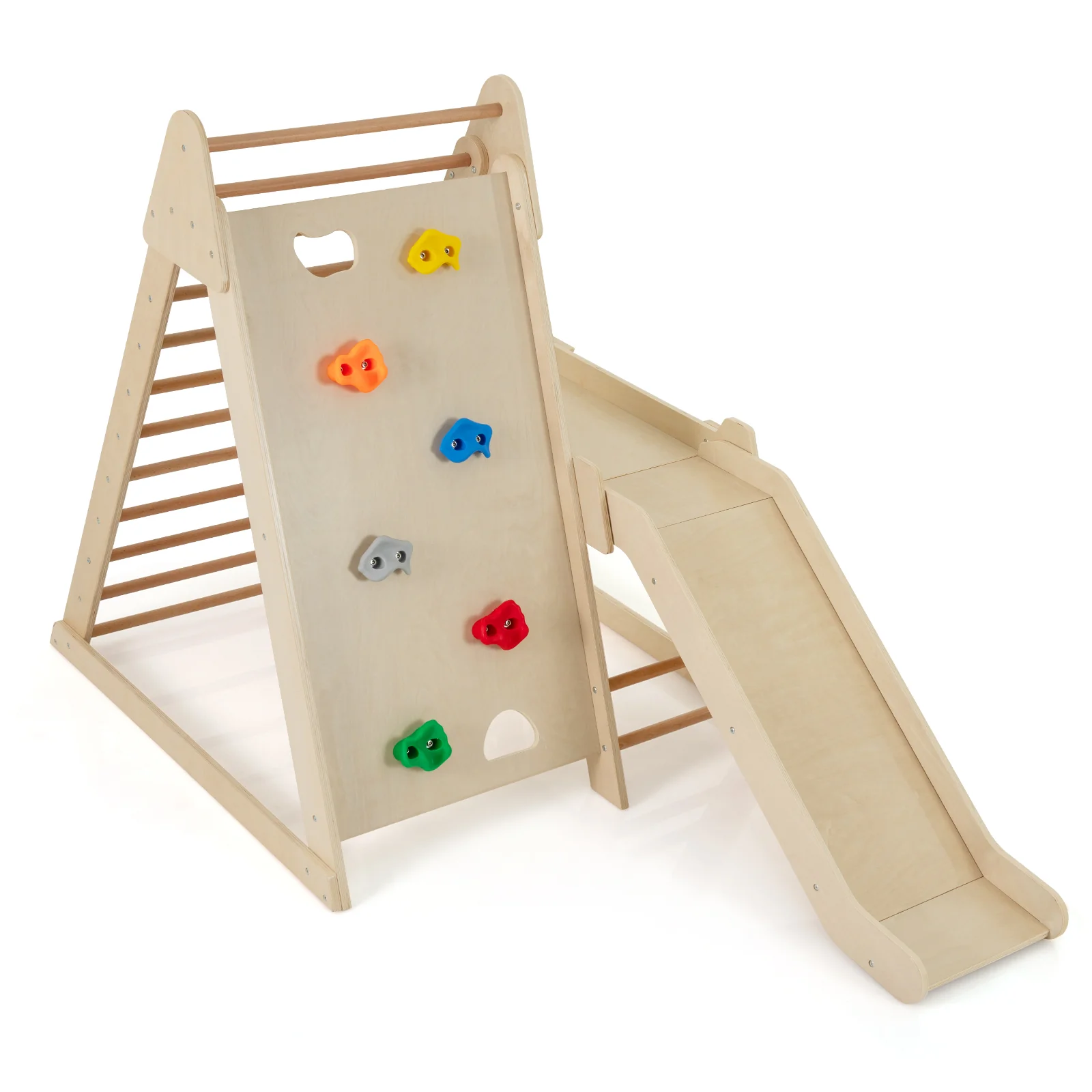 3-In 1 Jungle Gym Indoor Playground with Extended Slide for Toddlers-Natural - Image 3