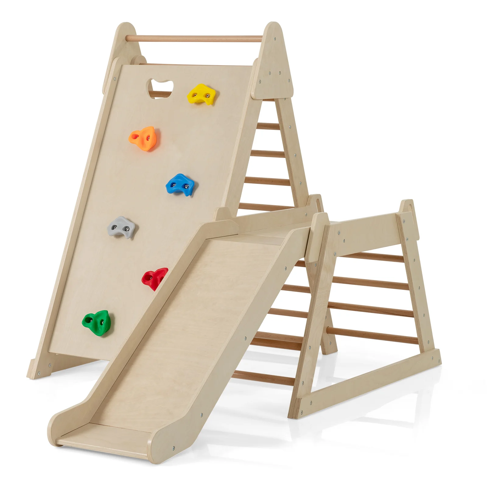 3-In 1 Jungle Gym Indoor Playground with Extended Slide for Toddlers-Natural - Image 4