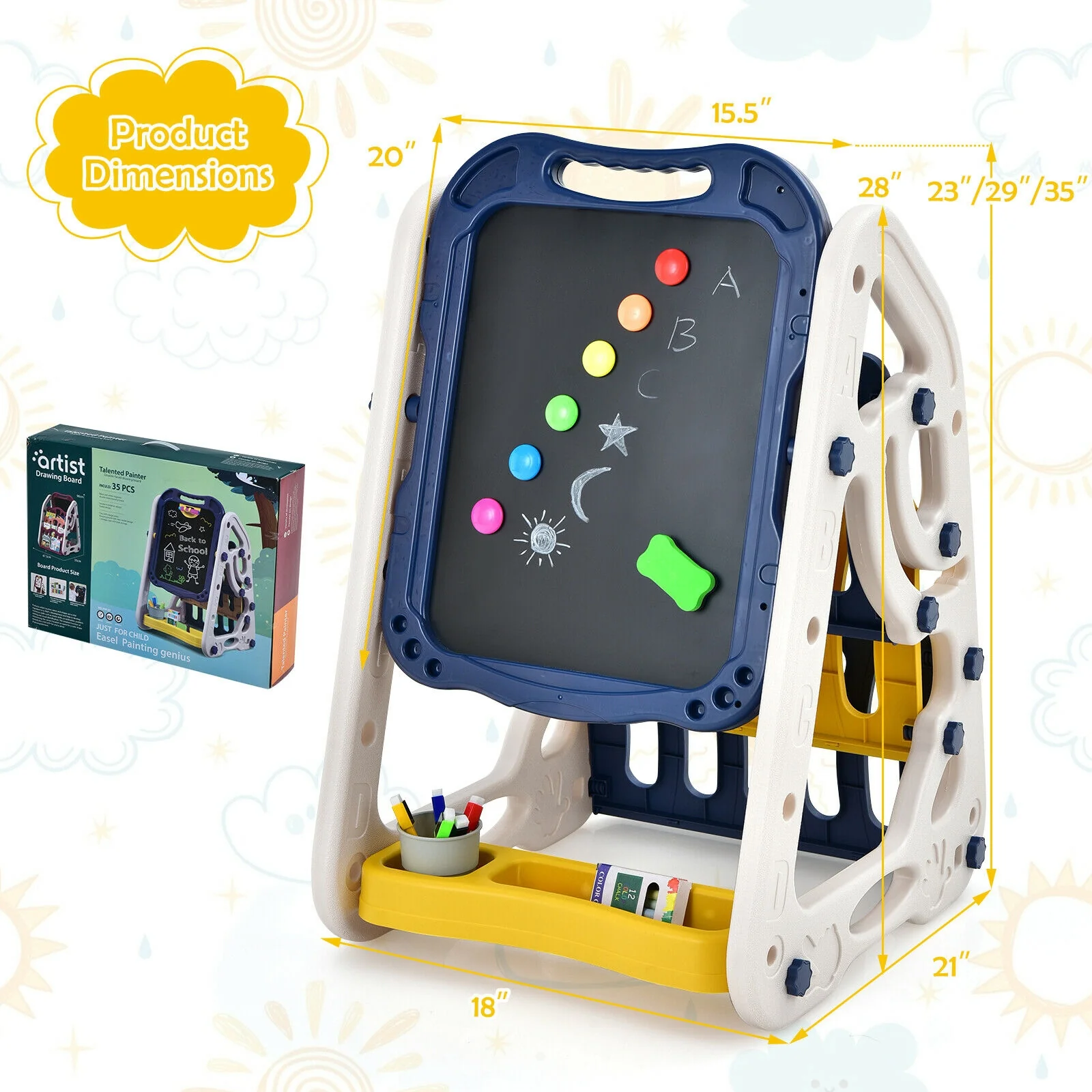 3-in-1 Kids Art Easel Double-Sided Tabletop Easel with Art Accessories - Image 3