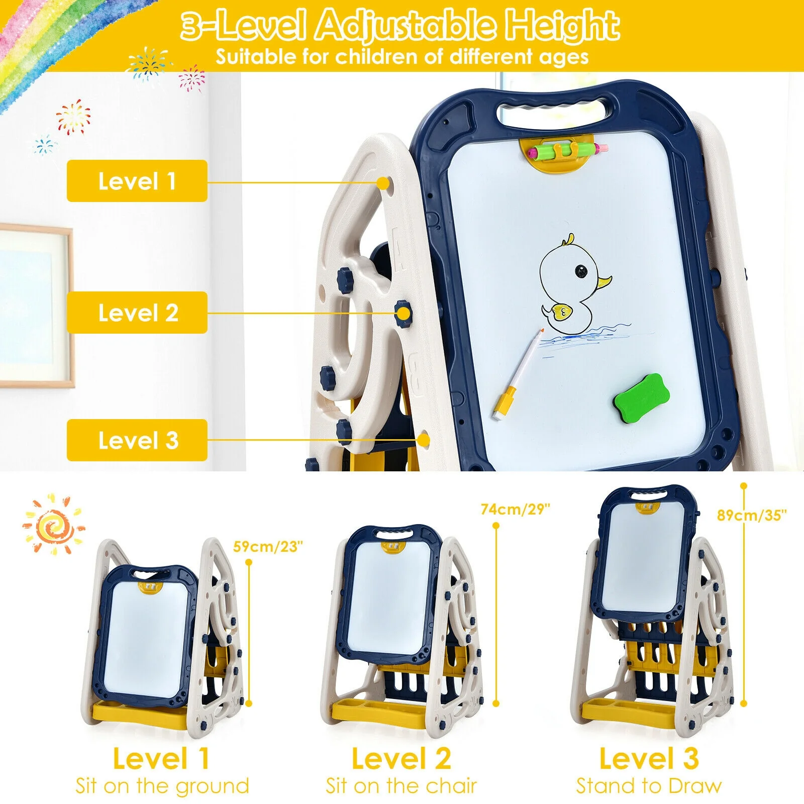 3-in-1 Kids Art Easel Double-Sided Tabletop Easel with Art Accessories - Image 7