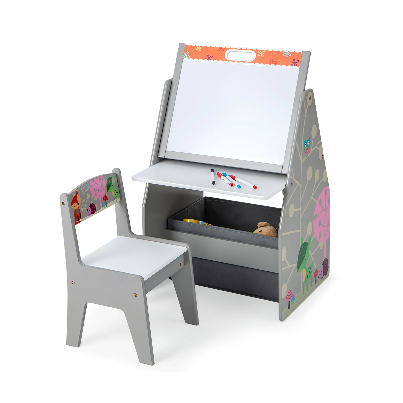 3 in 1 Kids Easel and Play Station Convertible with Chair and Storage Bins - Image 3