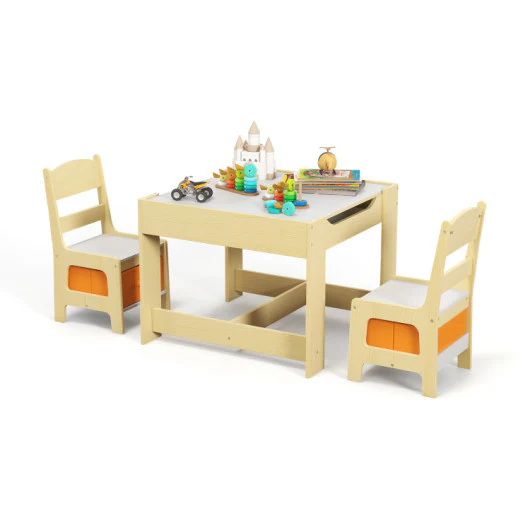 3-IN-1 Kids Furniture: Kids Table Chairs Set + Bookshelf + White Play Kitchen Sets - Image 3