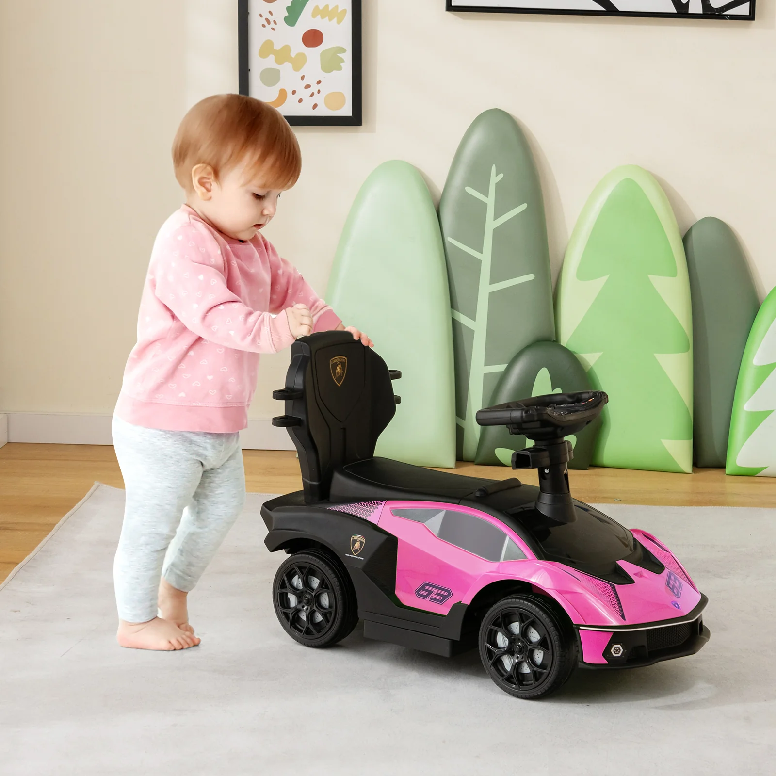 3-in-1 Licensed Lamborghini Ride on Push Car with Handle Guardrail - Image 18