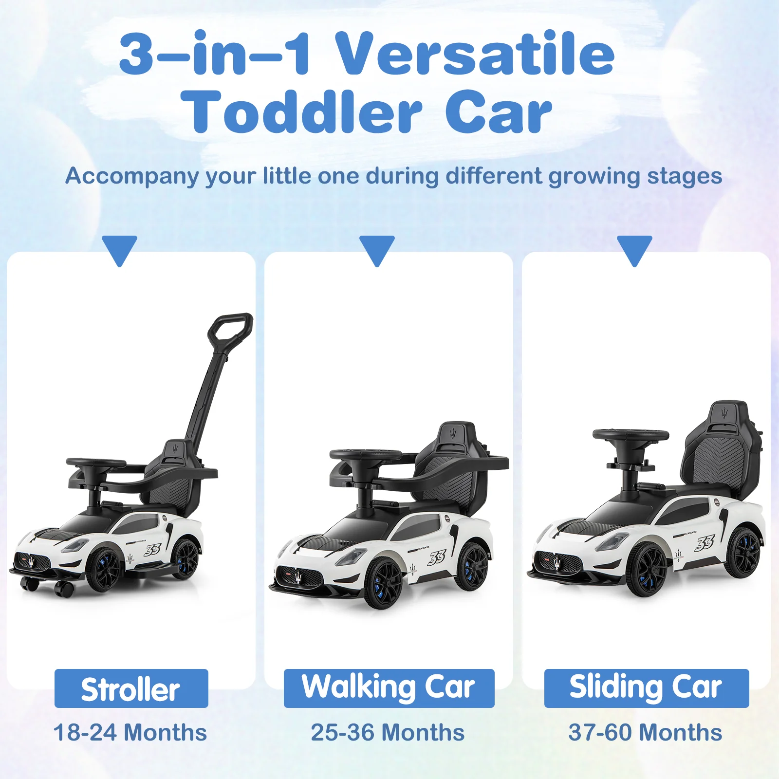 3-in-1 Ride on Push Car Maserati Licensed Sliding Car with Music - Image 15