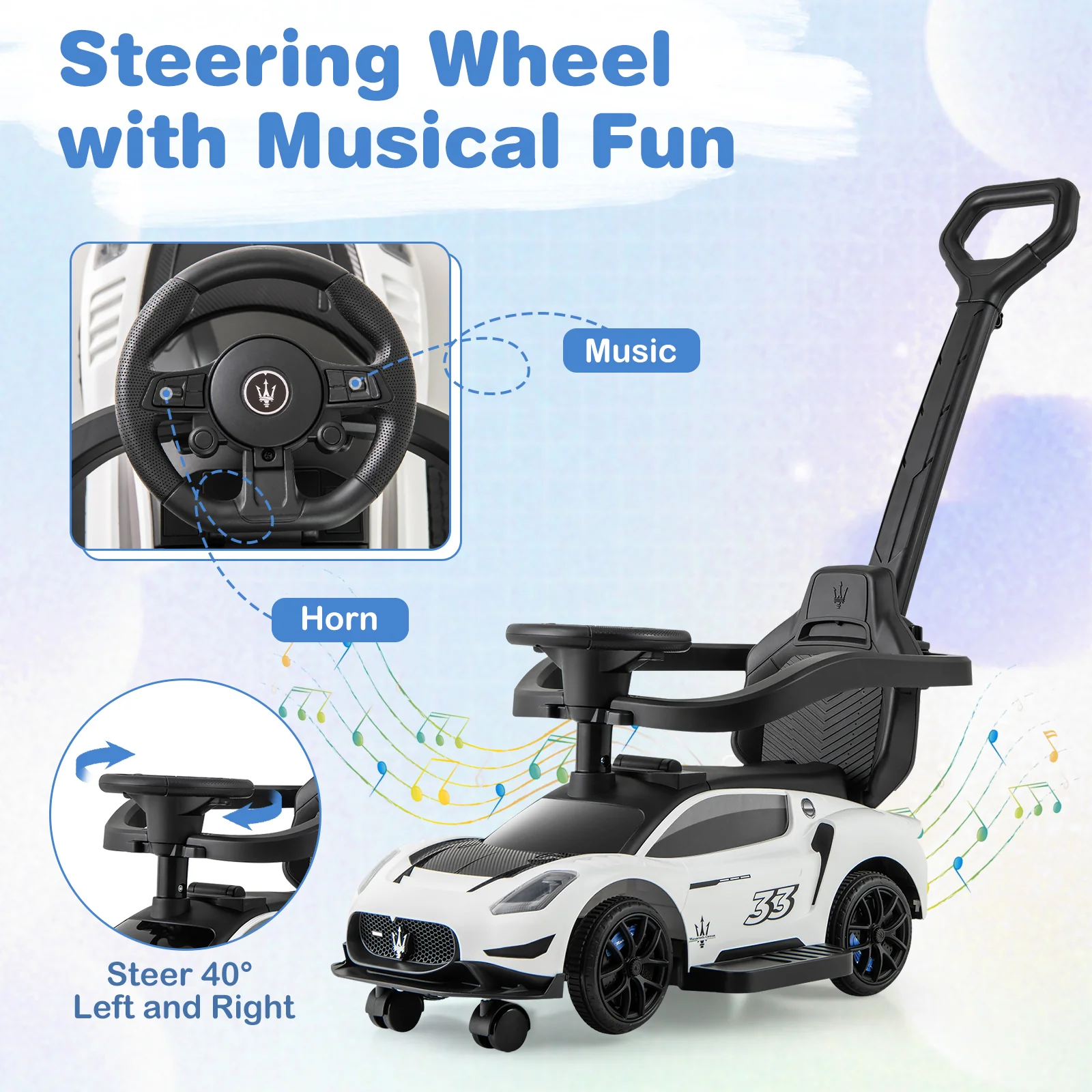 3-in-1 Ride on Push Car Maserati Licensed Sliding Car with Music - Image 16