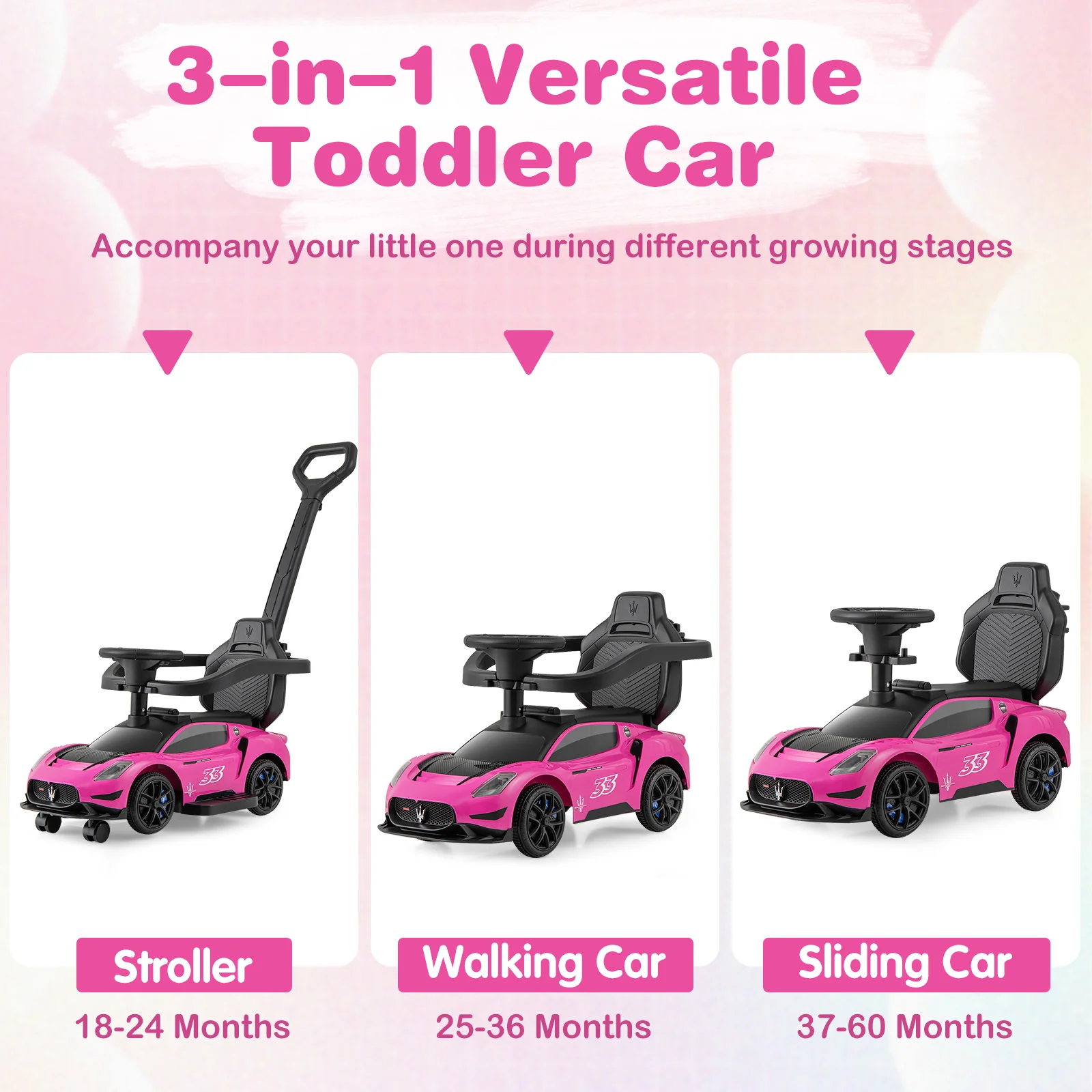 3-in-1 Ride on Push Car Maserati Licensed Sliding Car with Music - Image 7