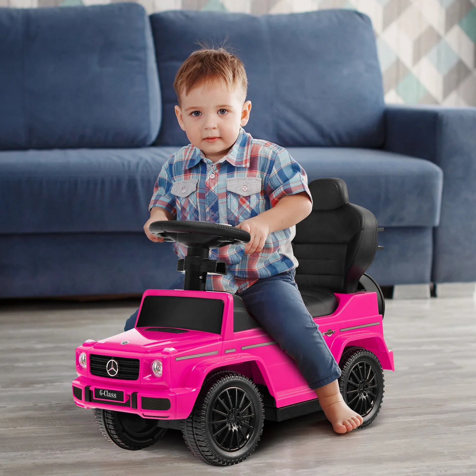 3-In-1 Ride on Push Car Mercedes Benz G350 Stroller Sliding Car with Canopy - Image 10