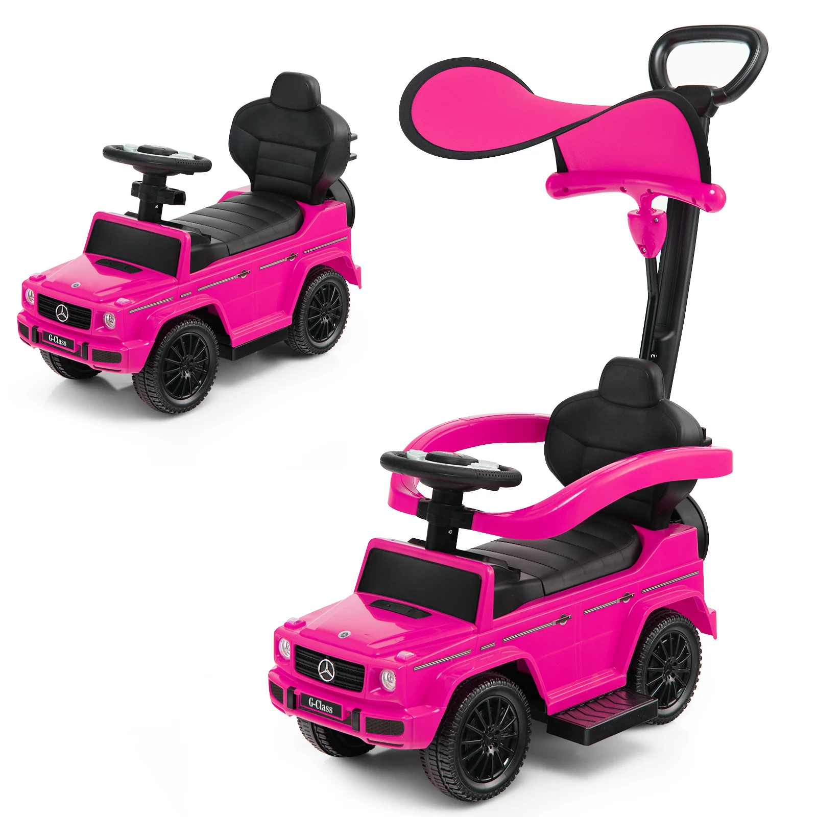 3-In-1 Ride on Push Car Mercedes Benz G350 Stroller Sliding Car with Canopy - Image 11