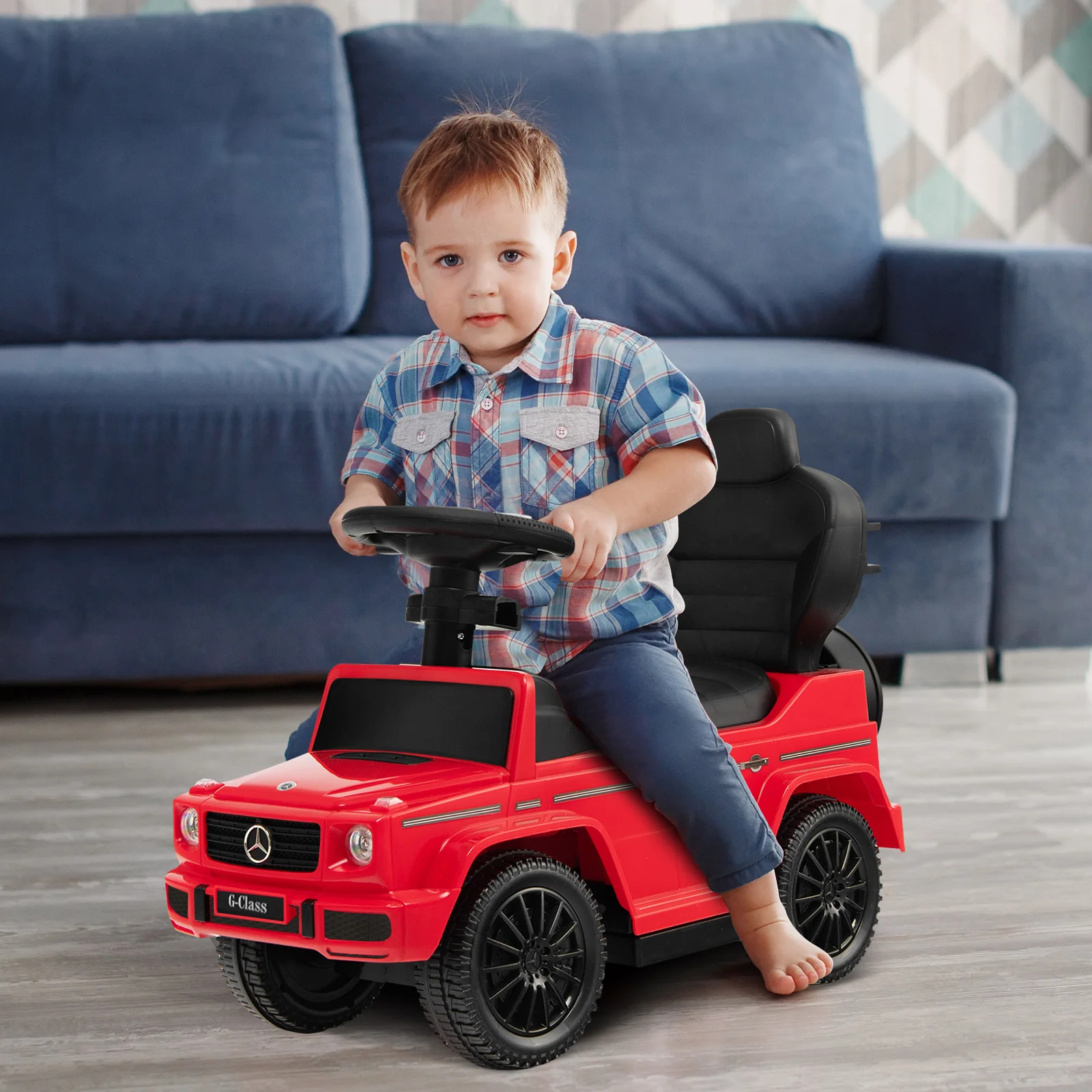 3-In-1 Ride on Push Car Mercedes Benz G350 Stroller Sliding Car with Canopy - Image 17