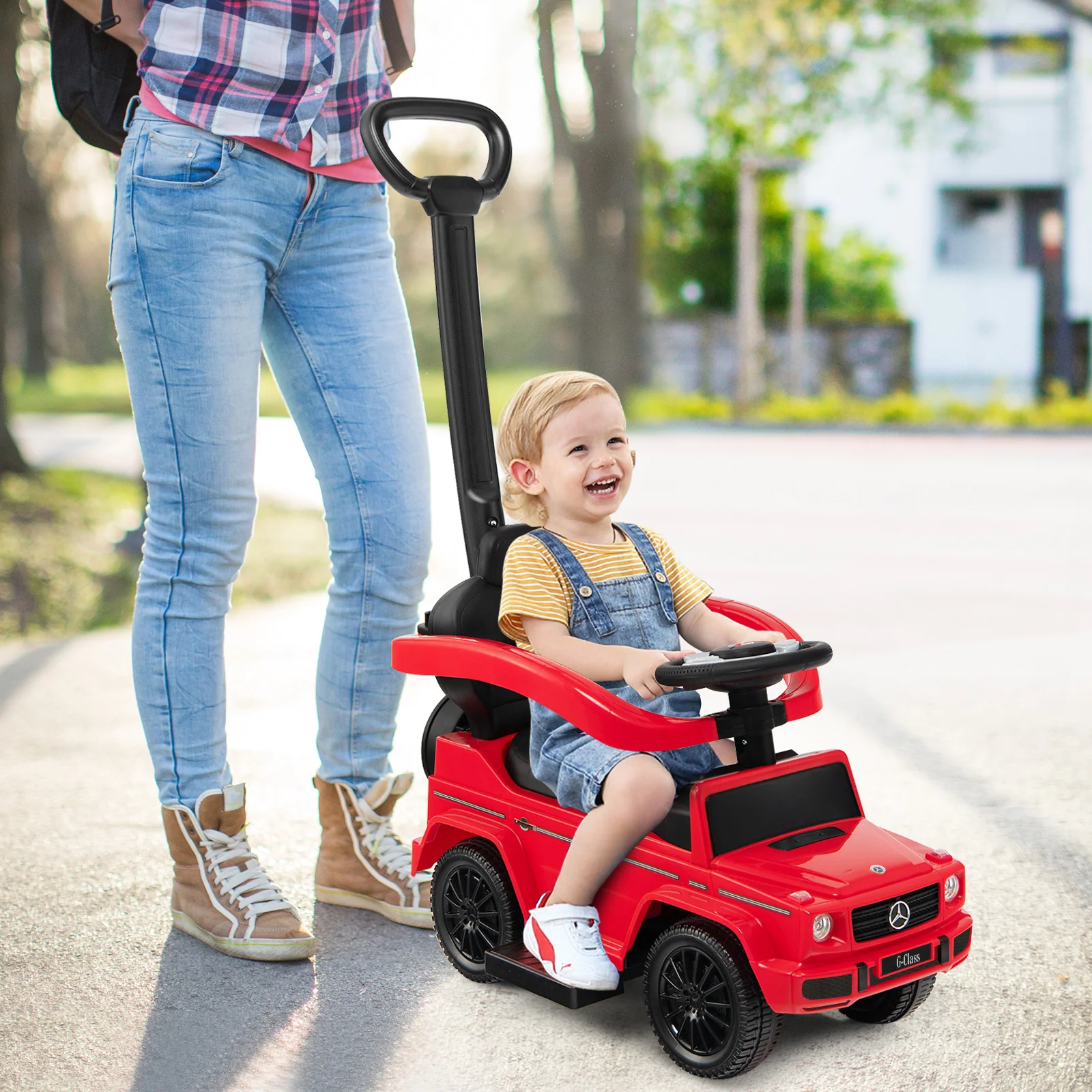 3-In-1 Ride on Push Car Mercedes Benz G350 Stroller Sliding Car with Canopy - Image 18