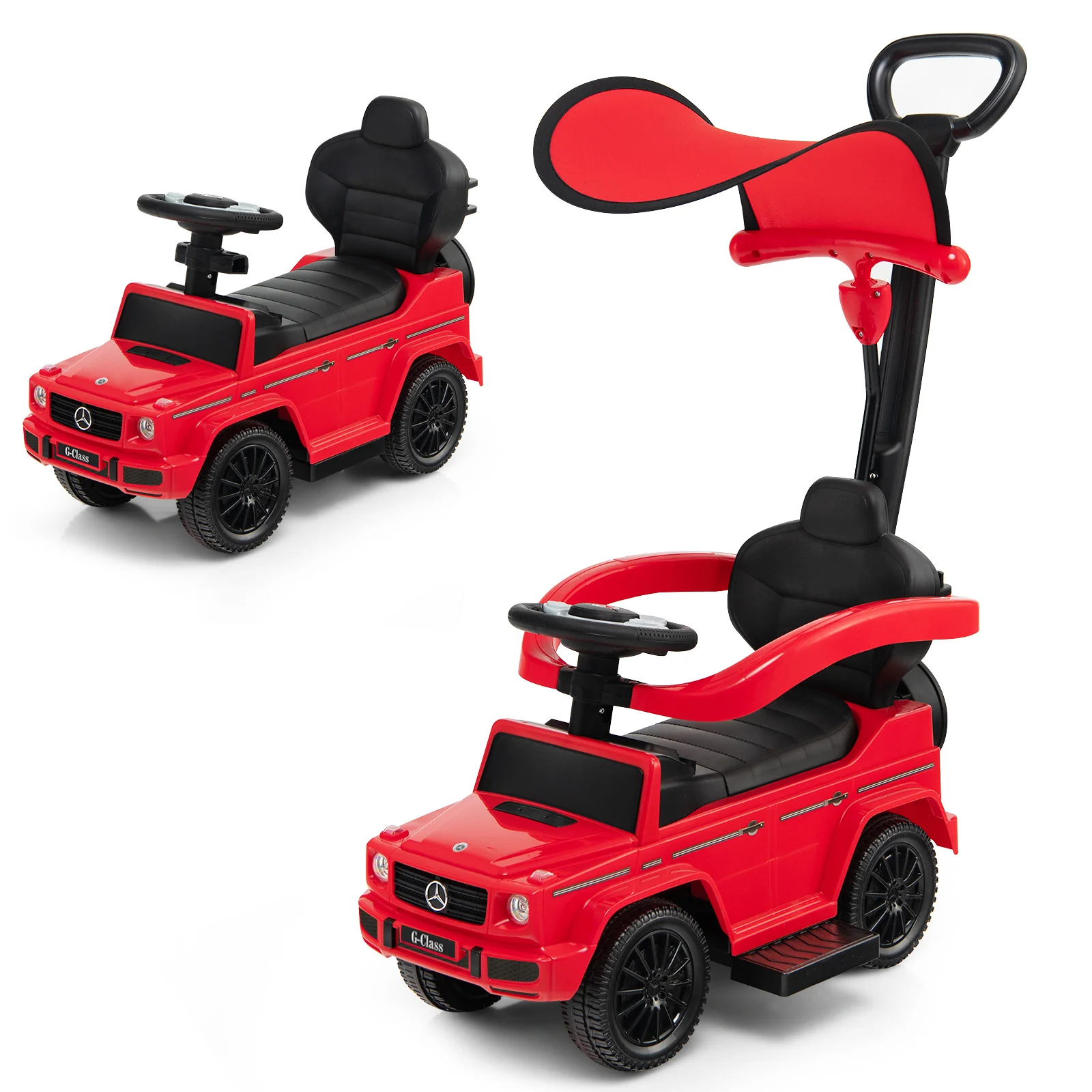 3-In-1 Ride on Push Car Mercedes Benz G350 Stroller Sliding Car with Canopy - Image 19